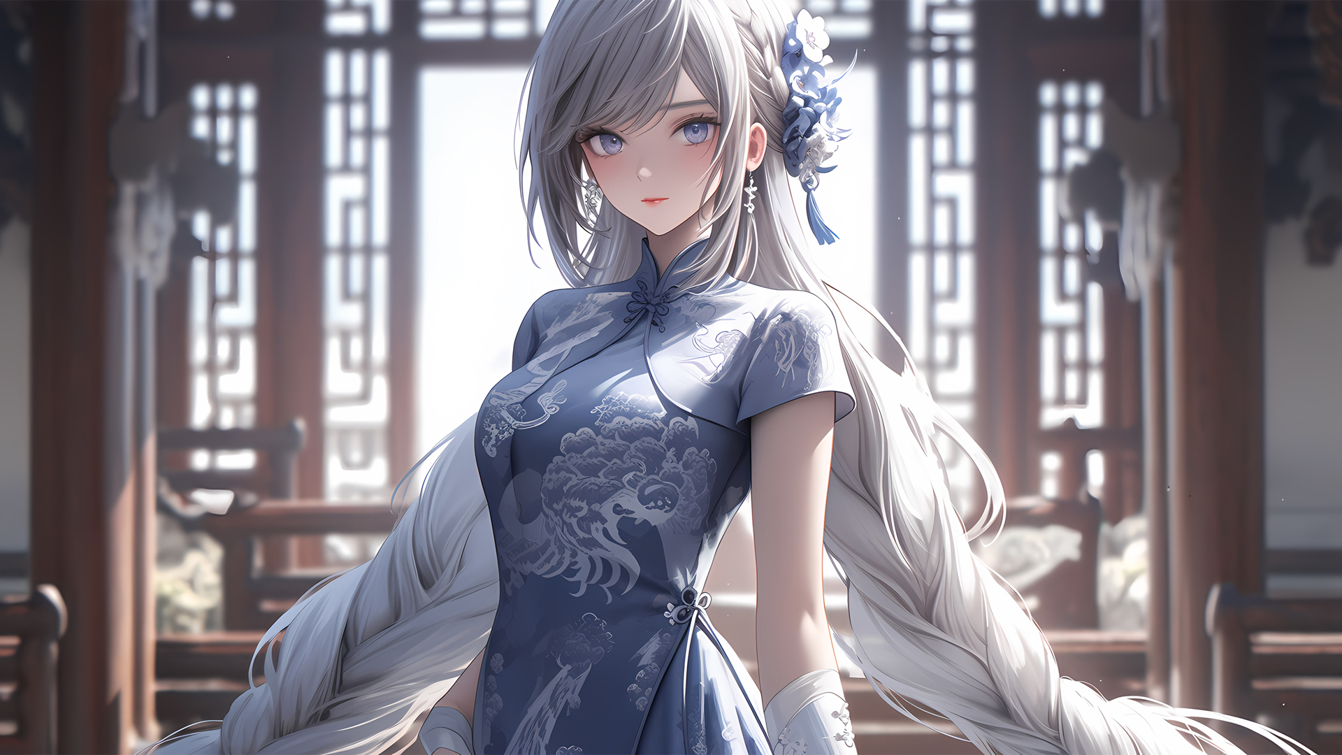 古风蓝衣少女，绝美动漫壁纸免费下载（电脑版）