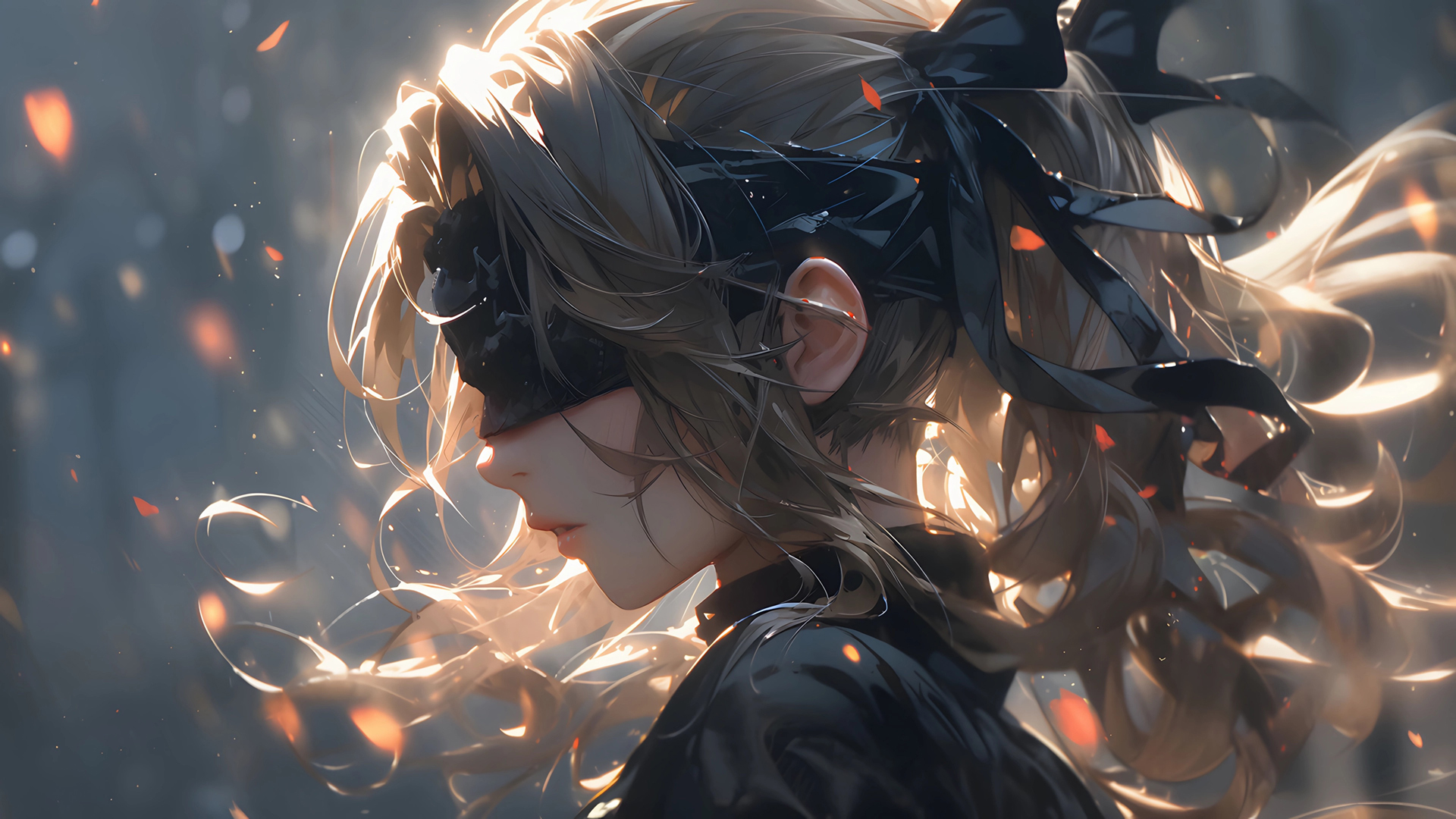 蒙眼少女 侧脸 黑色衣服动漫壁纸