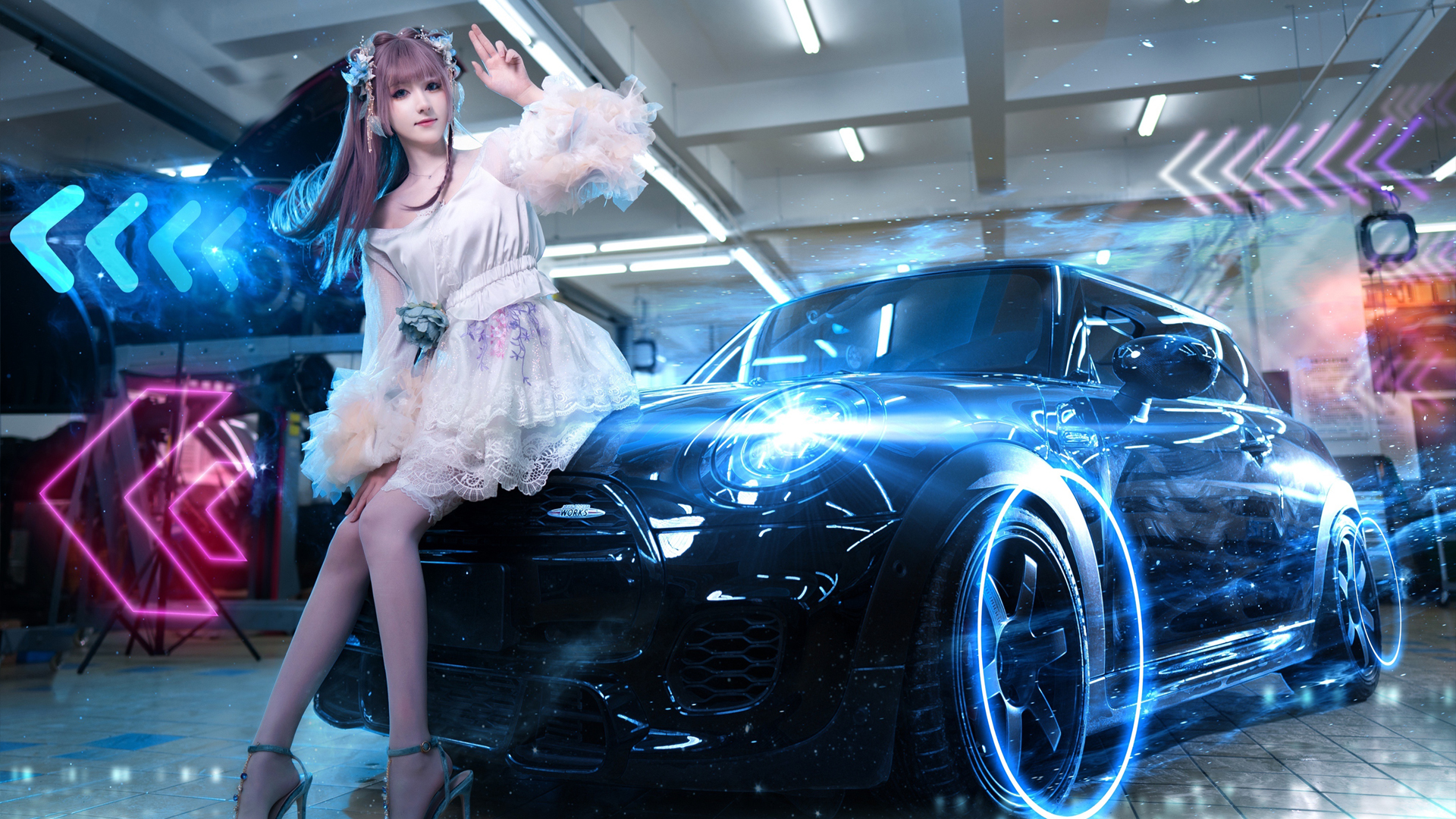 《王牌竞速》美女cos，白裙倩影，绝美壁纸免费下载！
