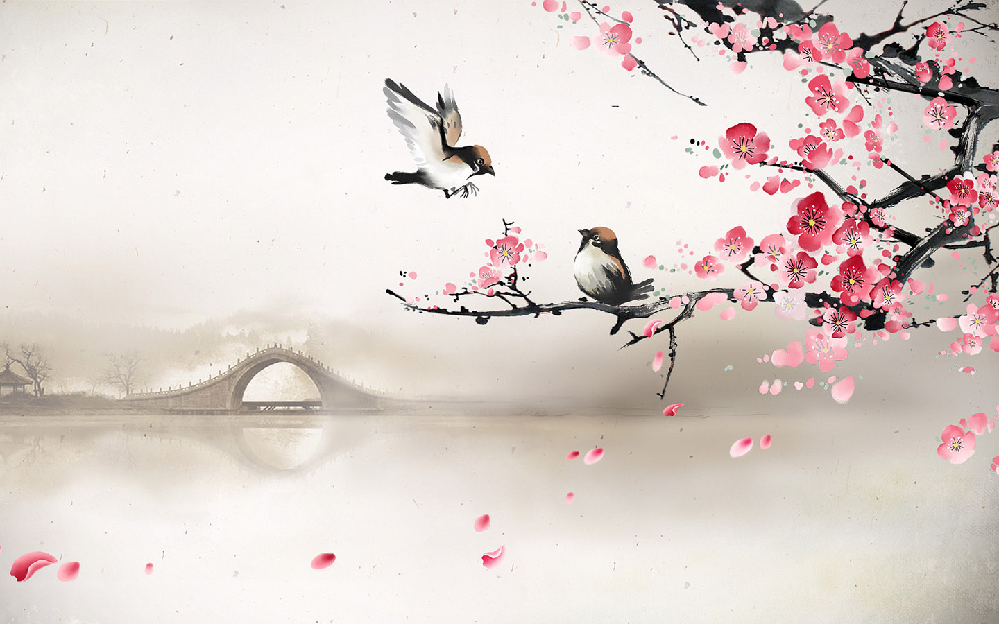 手绘梅花壁纸，唯美高清，免费电脑壁纸下载