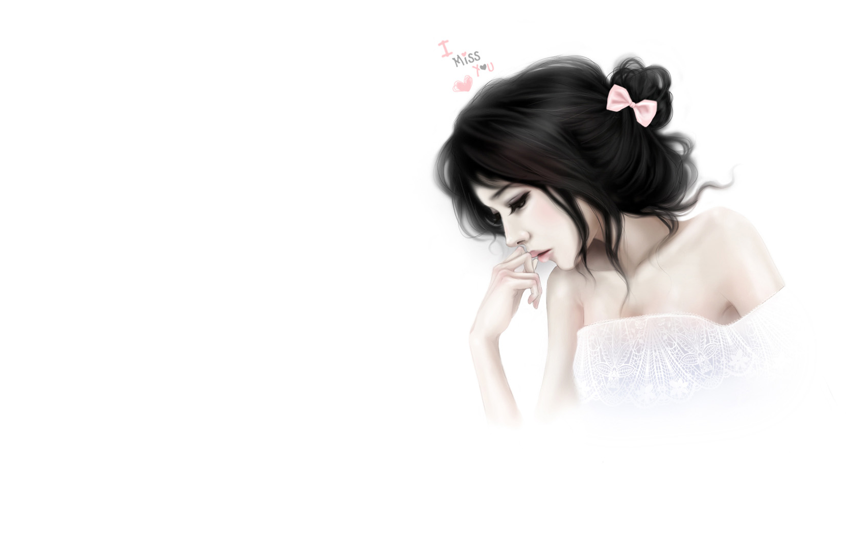 美女纯白色爱情壁纸，唯美免费电脑壁纸下载，I miss you瞬间心动