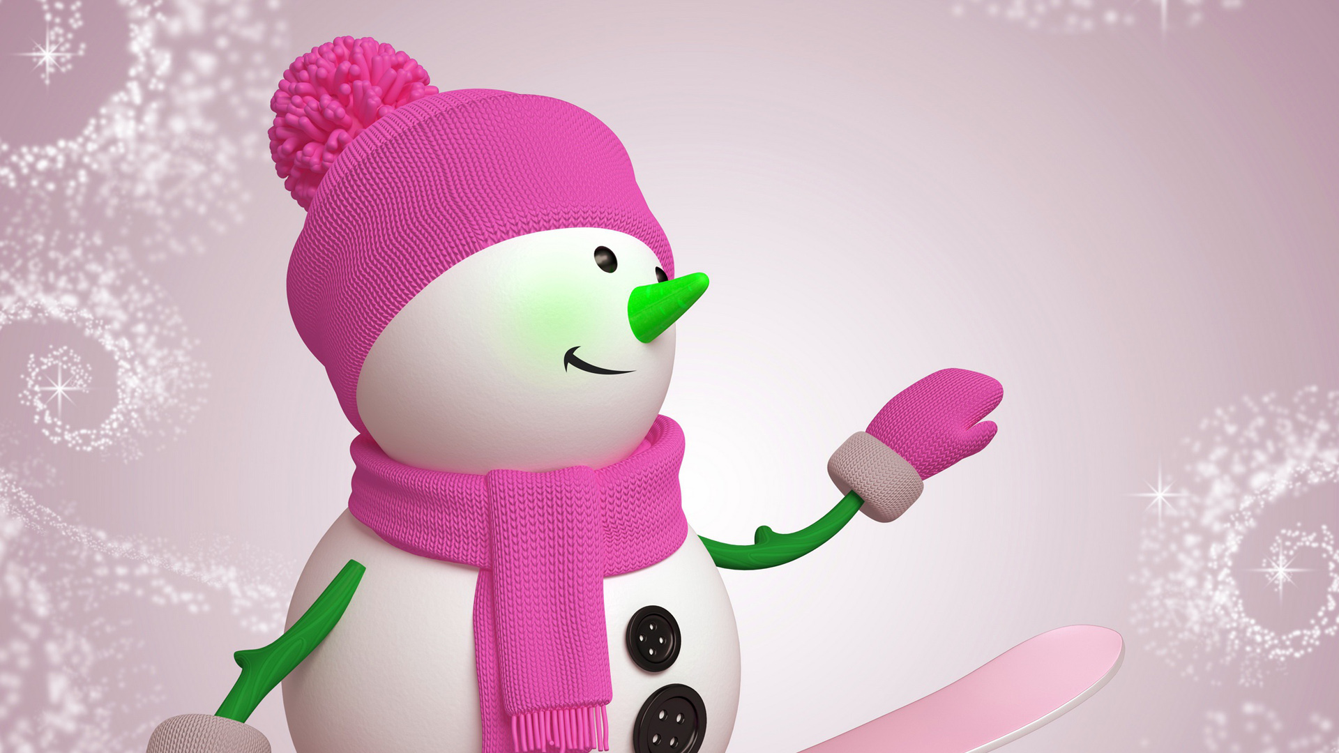 新年可爱雪人粉色帽子围巾手套桌面壁纸