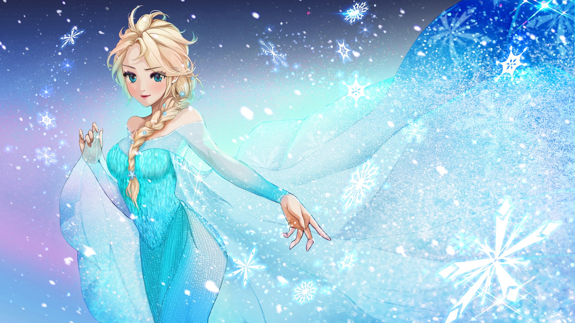 迪斯尼,ELSA,女孩,雪花,礼服,精美好看动漫壁纸