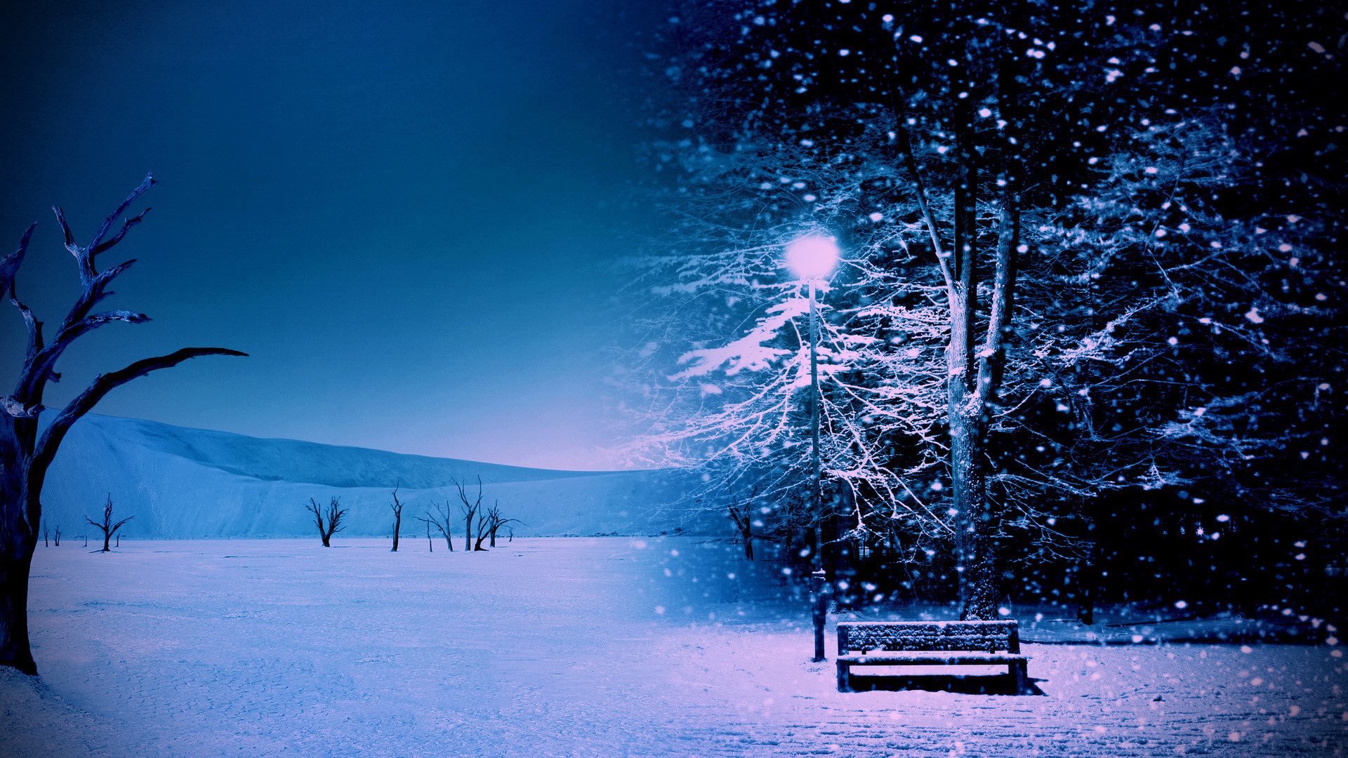 唯美雪夜风光壁纸，免费高清电脑背景下载