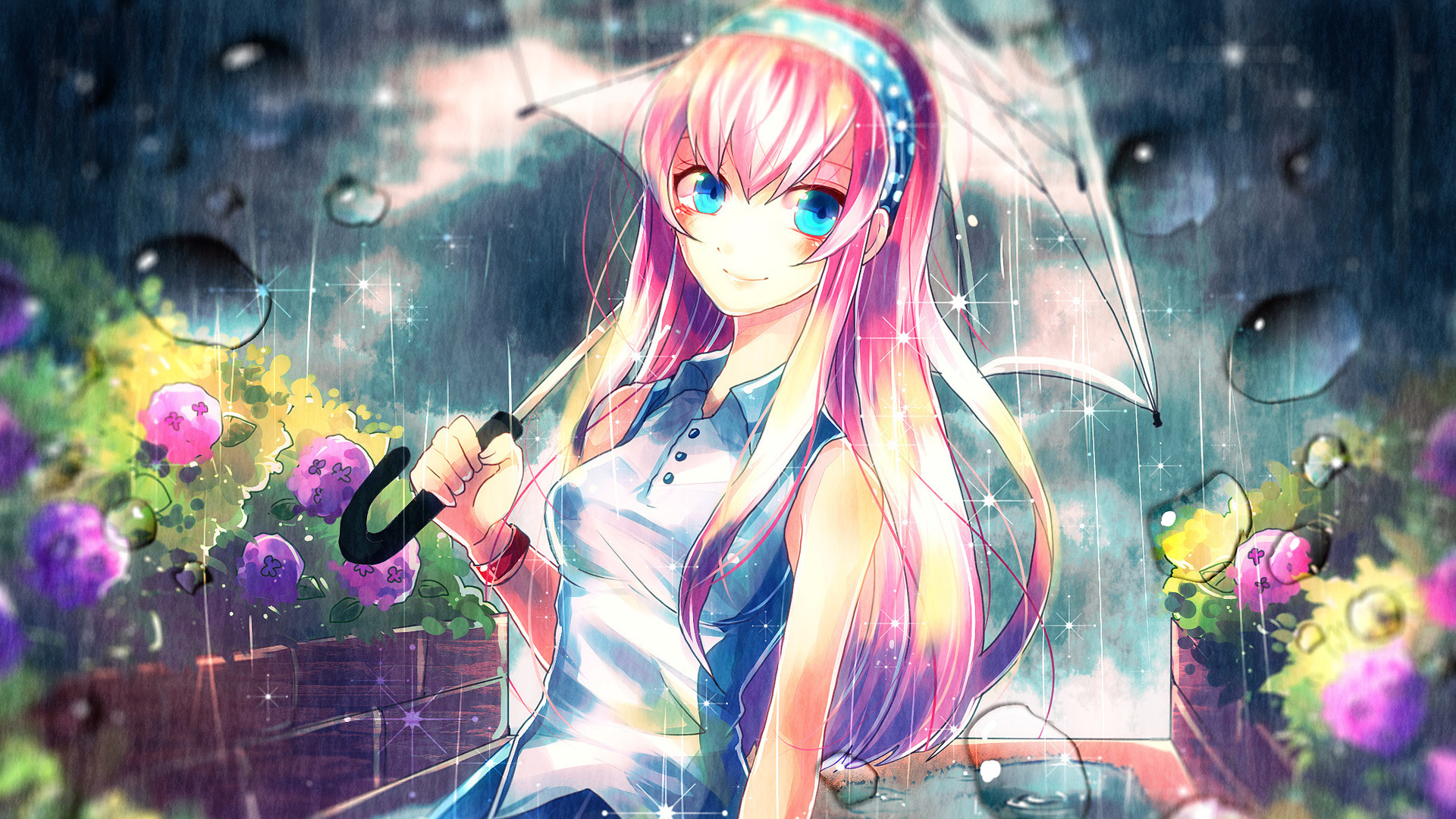 动漫女神巡音流歌，蓝色眼眸迷人，高清桌面壁纸免费下载
