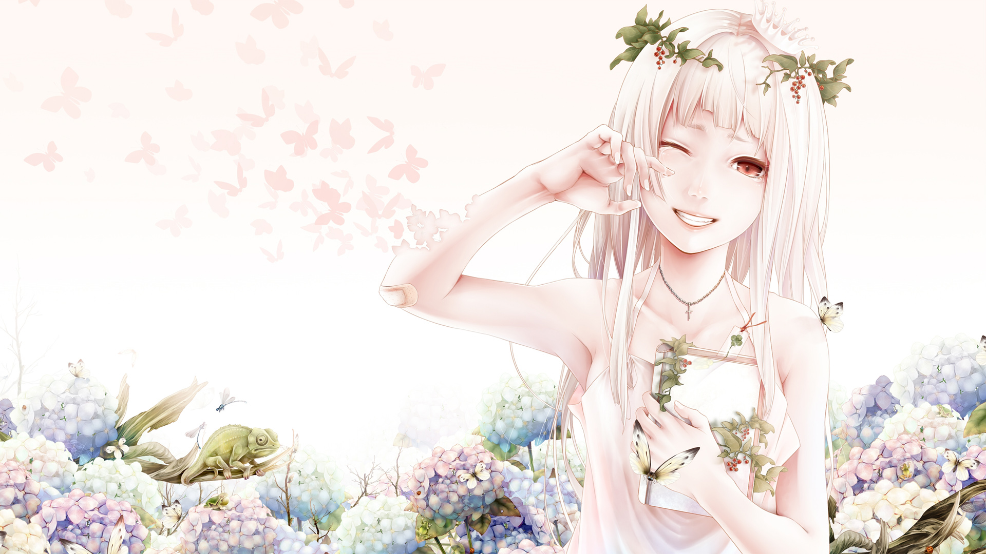 女孩,眼泪,花,唯美动漫2k壁纸