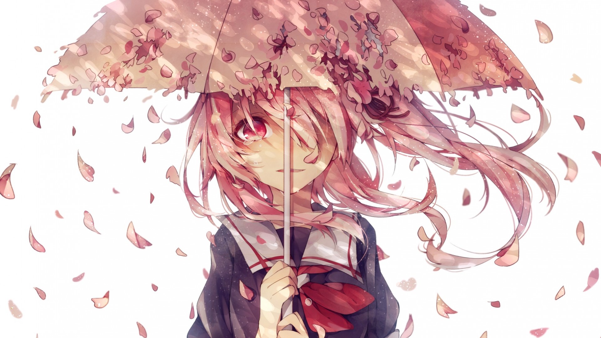 校服女生学生装伞花瓣可爱动漫桌面壁纸