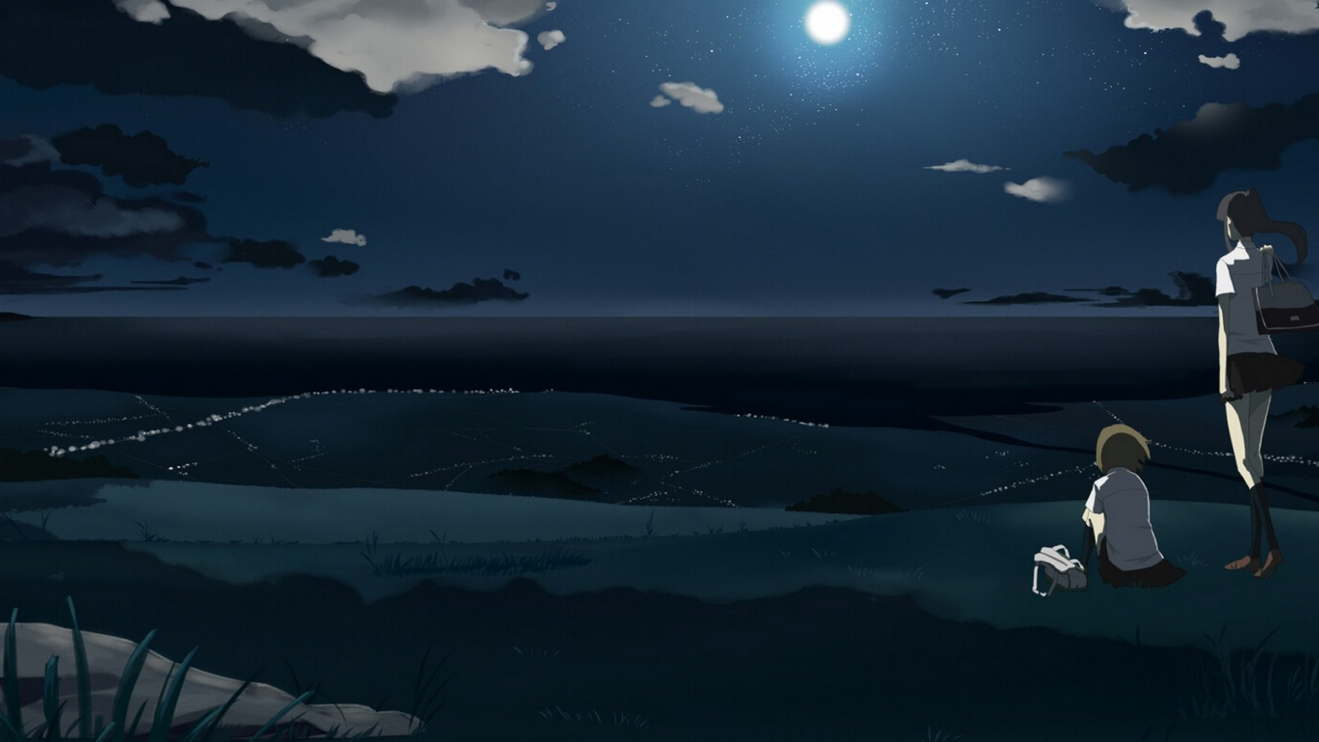双星伴月，唯美夜空壁纸，免费下载，动漫风格，电脑桌面美化首选