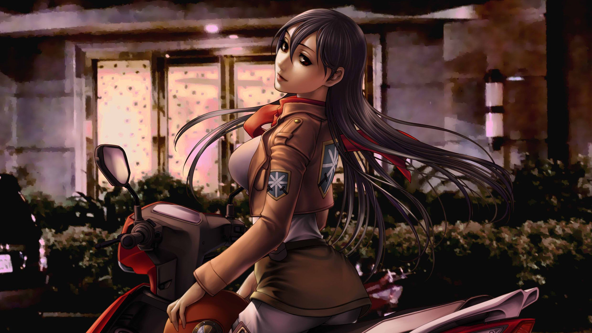 摩托车手三笠，萝莉女孩长发动漫美女壁纸，免费下载高清电脑背景