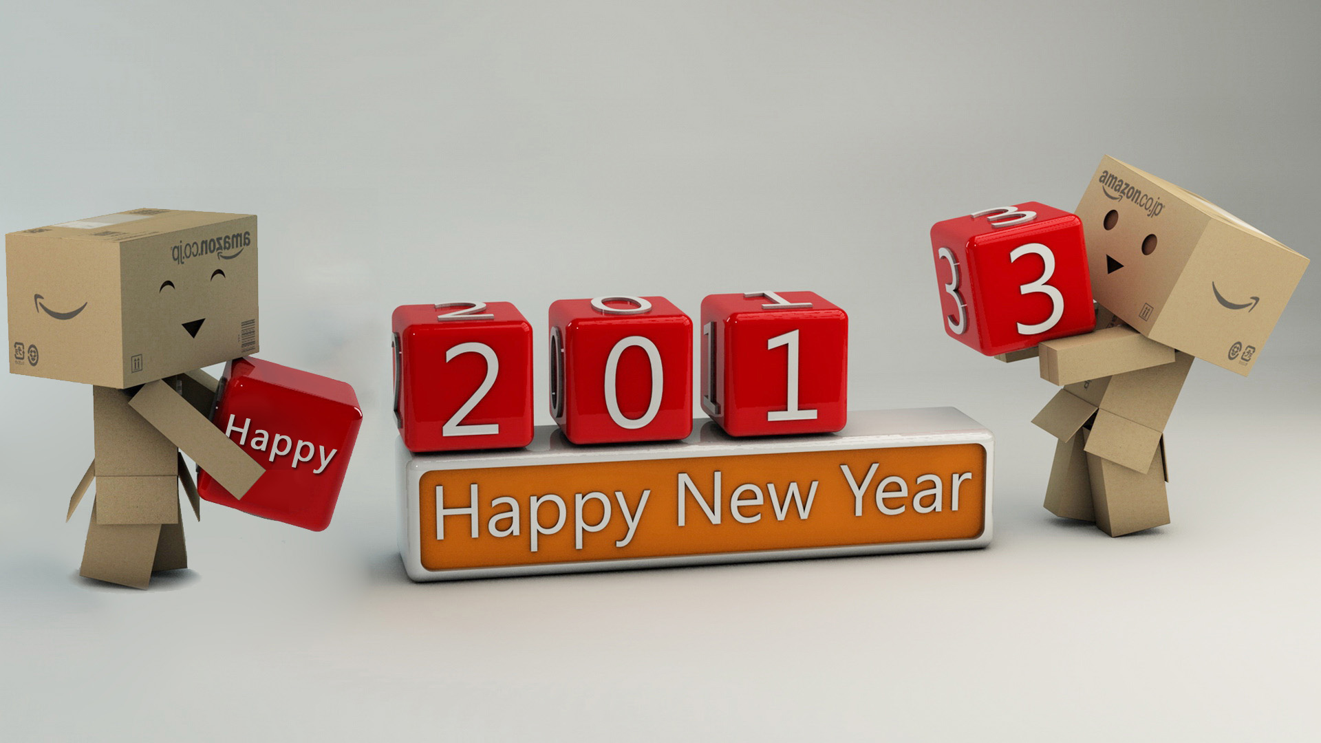 小纸盒纸盒人迎新年，2013可爱桌面壁纸免费下载