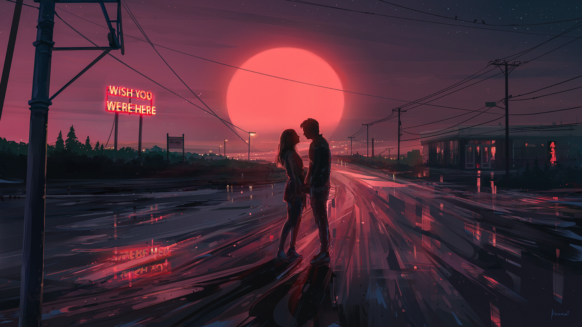 浪漫恋人夜景对视，唯美壁纸免费下载，装点你的电脑桌面
