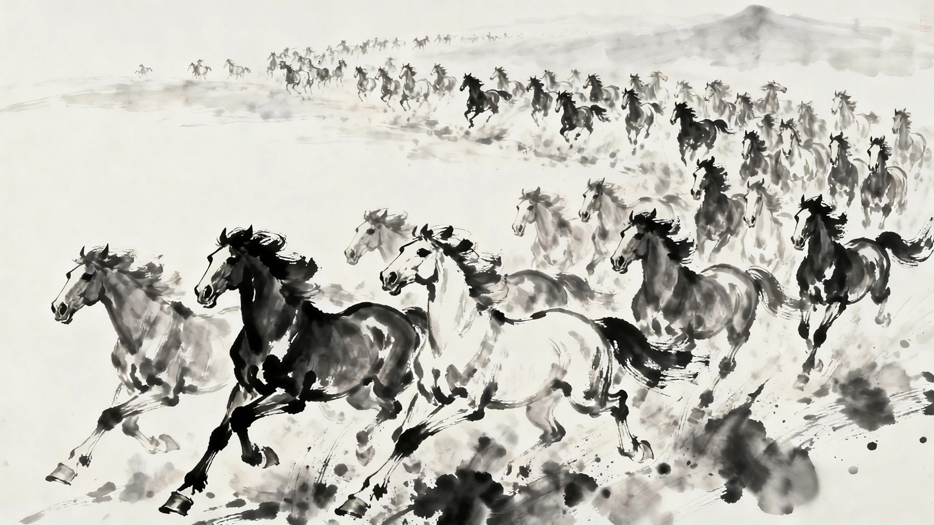 2026马年主题，万马奔腾水墨画高清动物壁纸免费下载