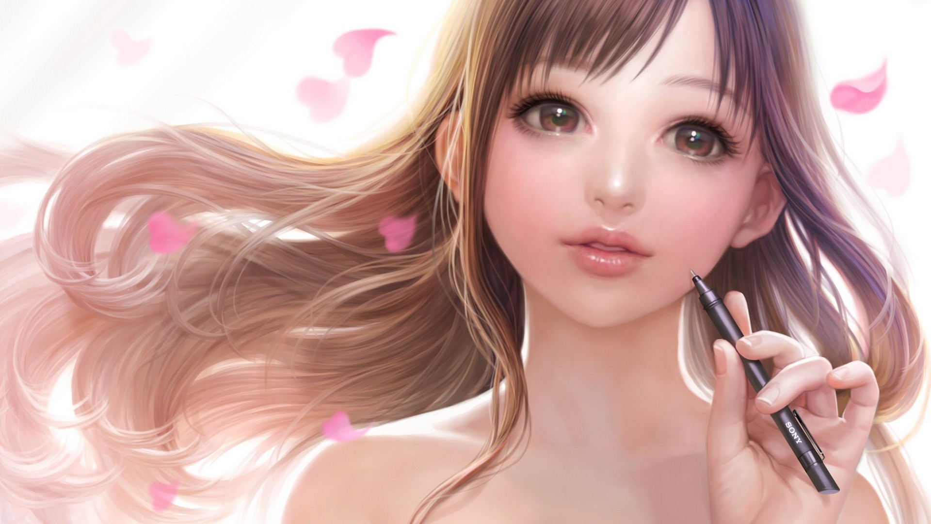 女孩，花瓣，画笔，唯美女孩桌面壁纸