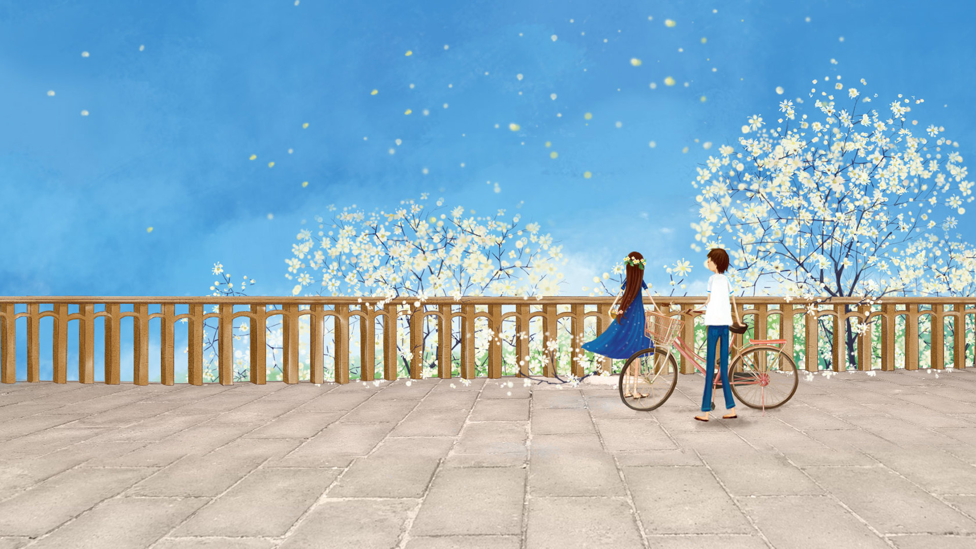 恋爱花海桌面壁纸，唯美双人风景，免费下载打造浪漫桌面