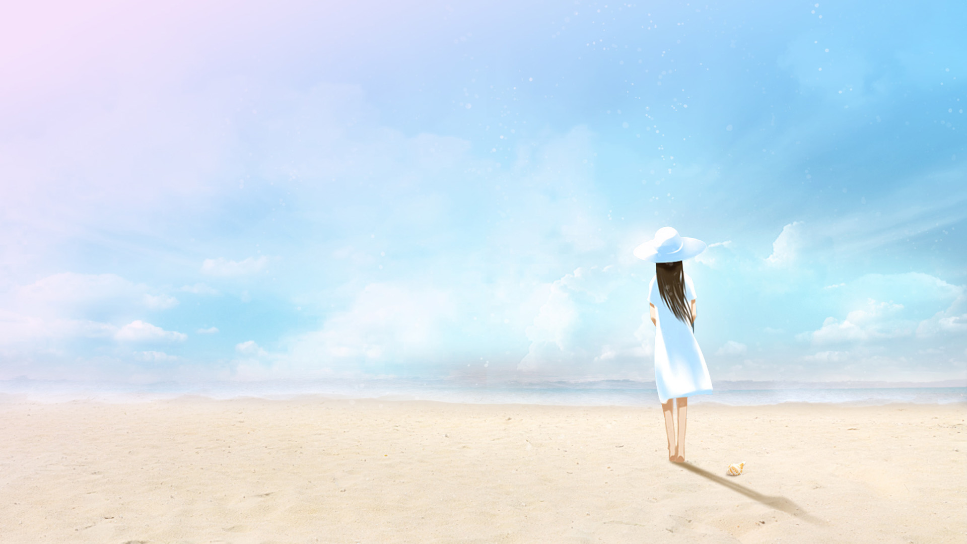 海边女孩小清新唯美壁纸，免费电脑壁纸高清下载