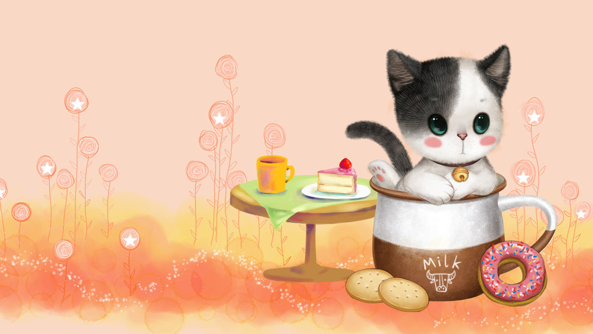 梦幻 悠闲的小猫咪早餐壁纸