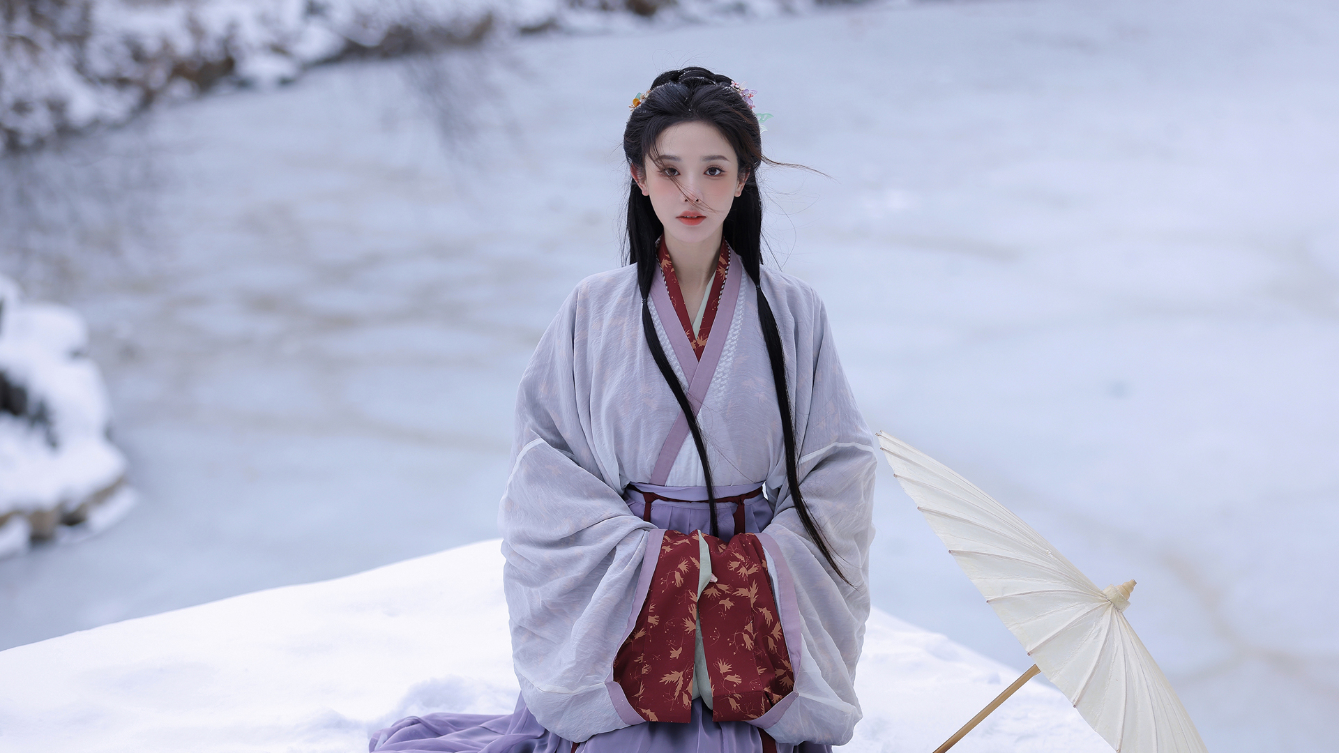 冬天 雪地 古风美女彭小苒壁纸