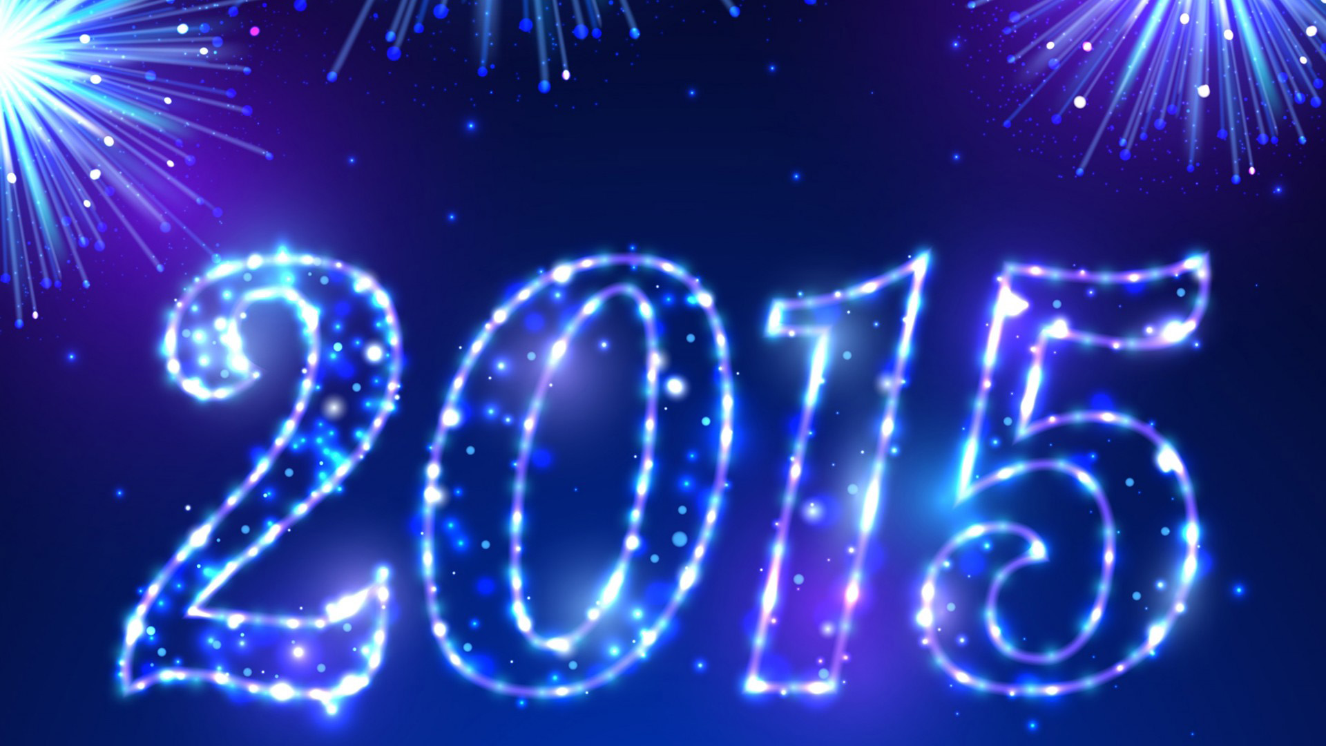 2015年新年快乐高清壁纸，蓝色梦幻焰火闪耀，免费电脑桌面壁纸下载