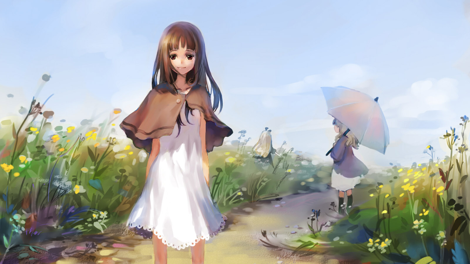 可爱少女风景画桌面壁纸