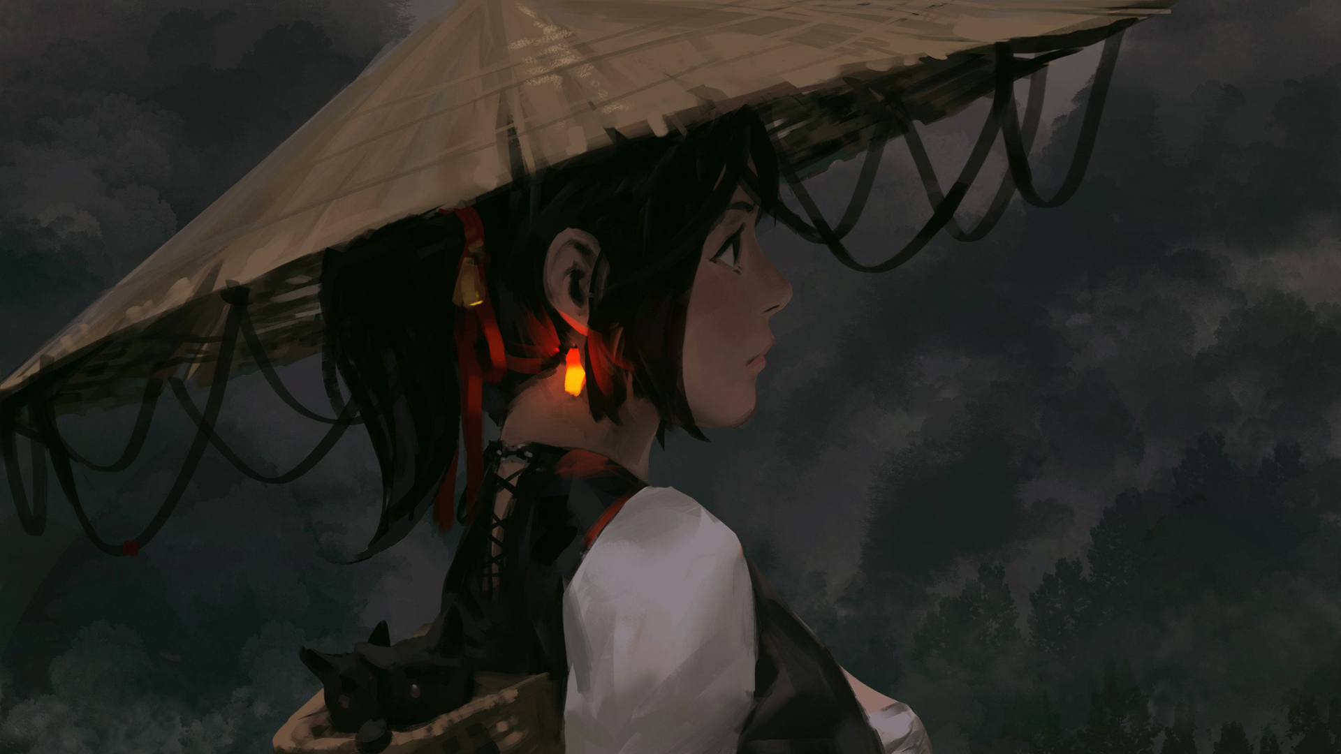 动漫美女壁纸精选，戴斗笠角色高清电脑壁纸免费下载