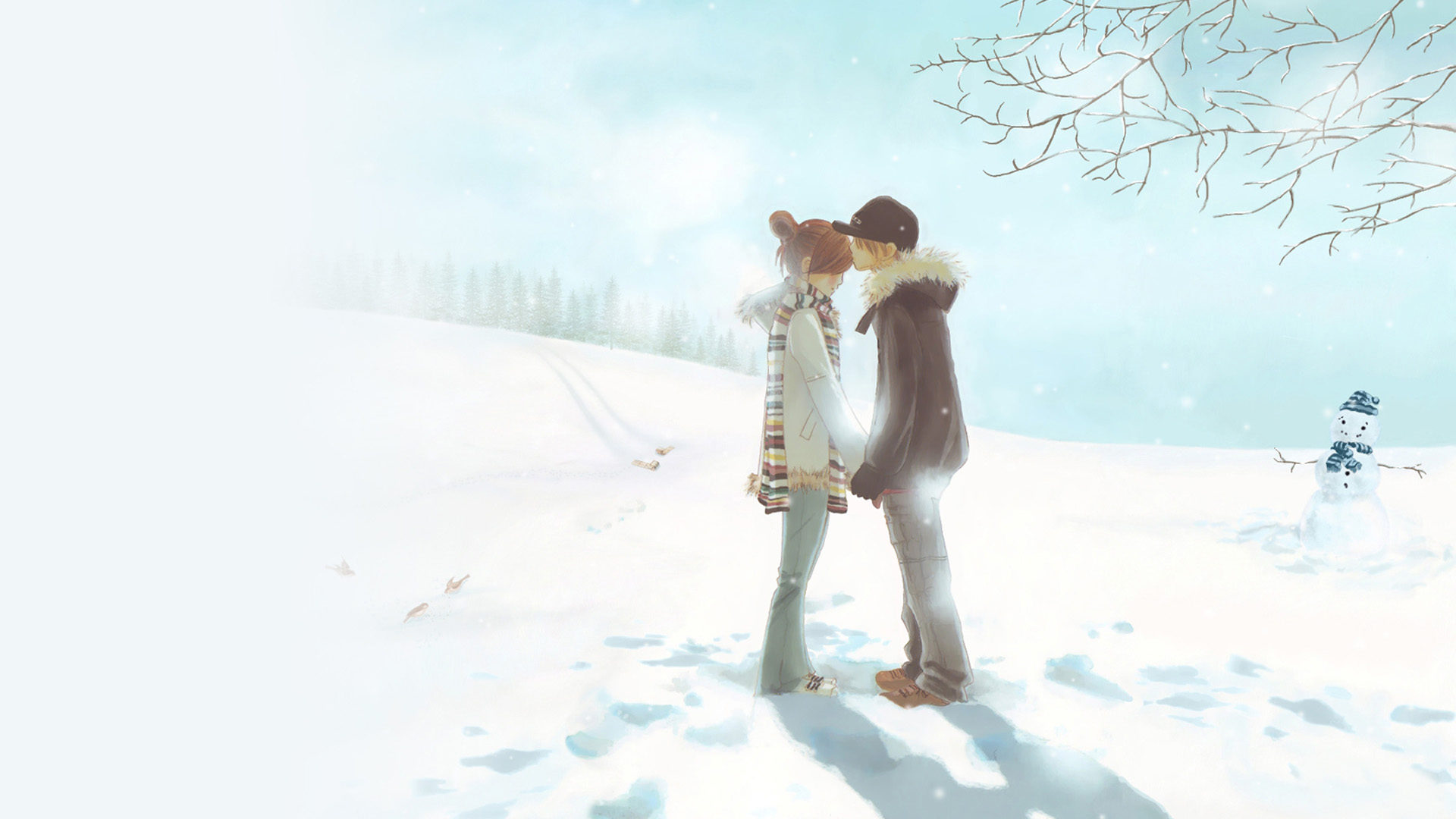 雪中浪漫吻，非主流桌面壁纸，免费下载新体验