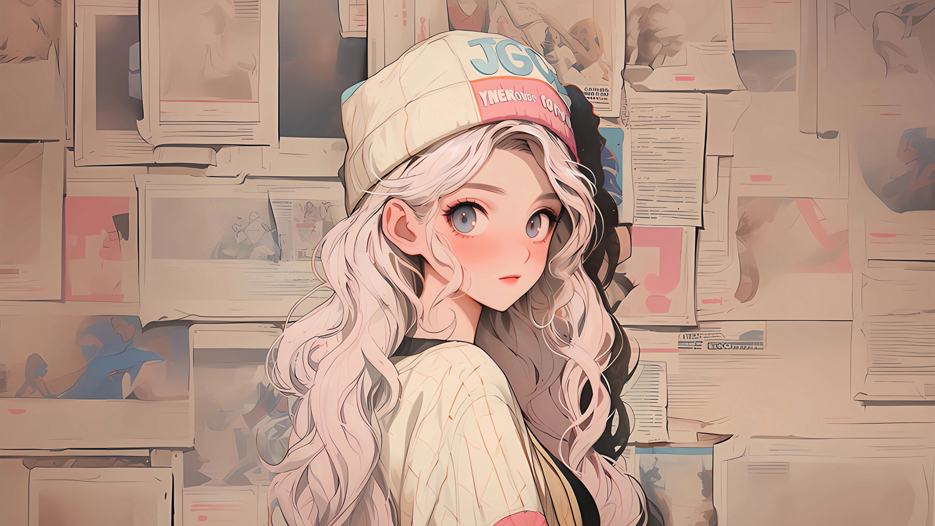 报纸墙女孩白媗动漫壁纸