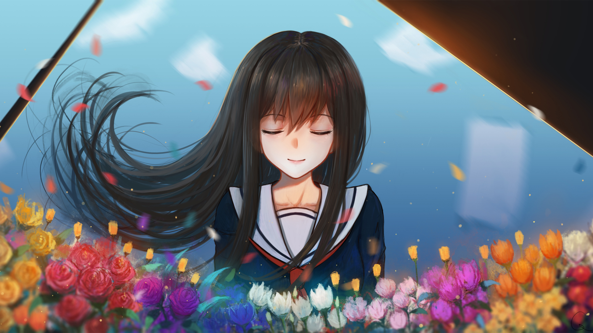 唯美动漫壁纸下载，精选女孩子花卉插画，免费电脑壁纸随心换