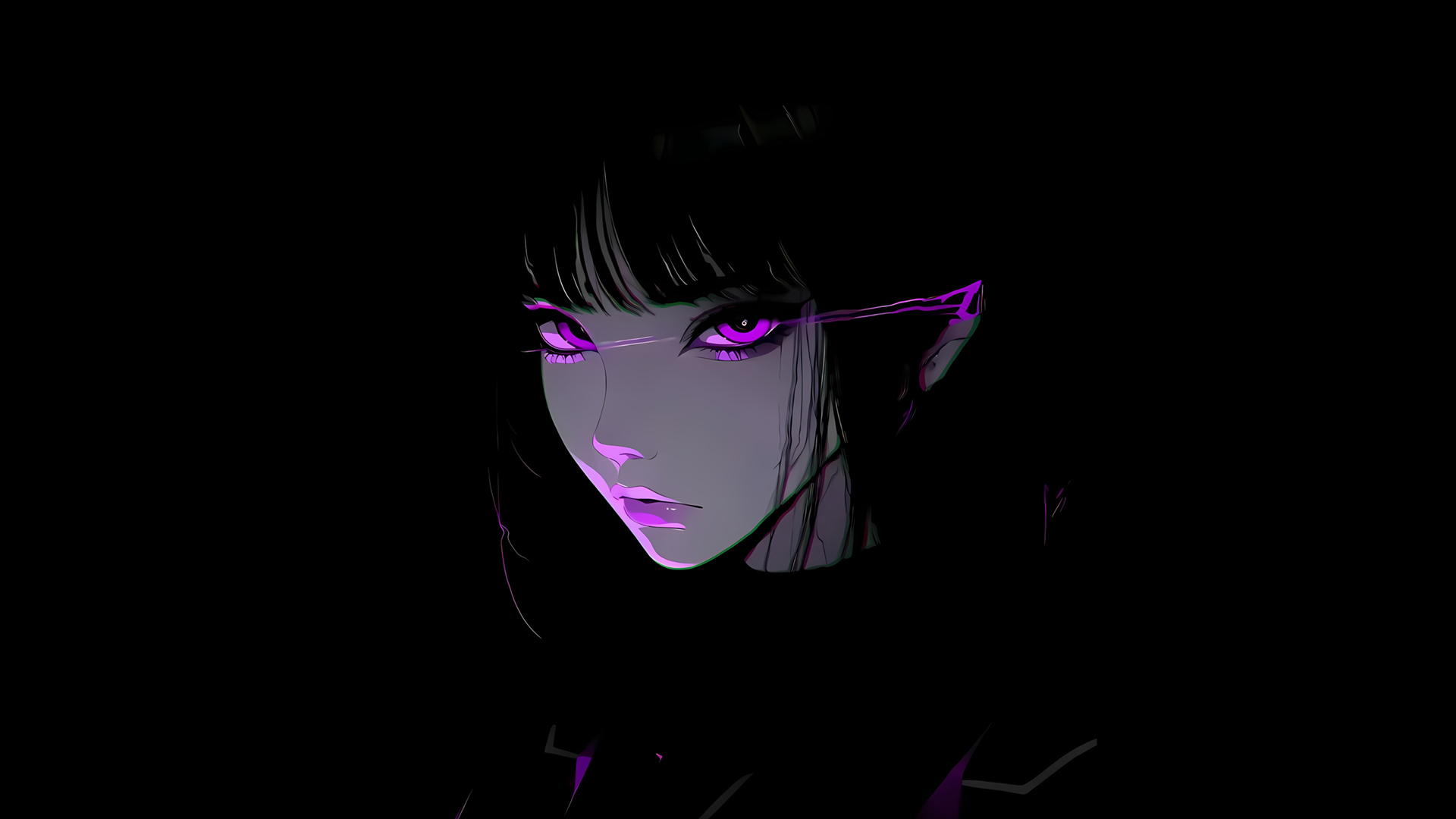 暗黑简约风紫色眼睛动漫女孩高清电脑壁纸免费下载