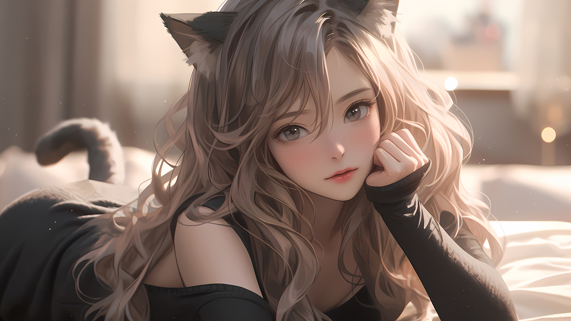 兽耳尾巴动漫少女，精选免费壁纸，电脑桌面美化必备