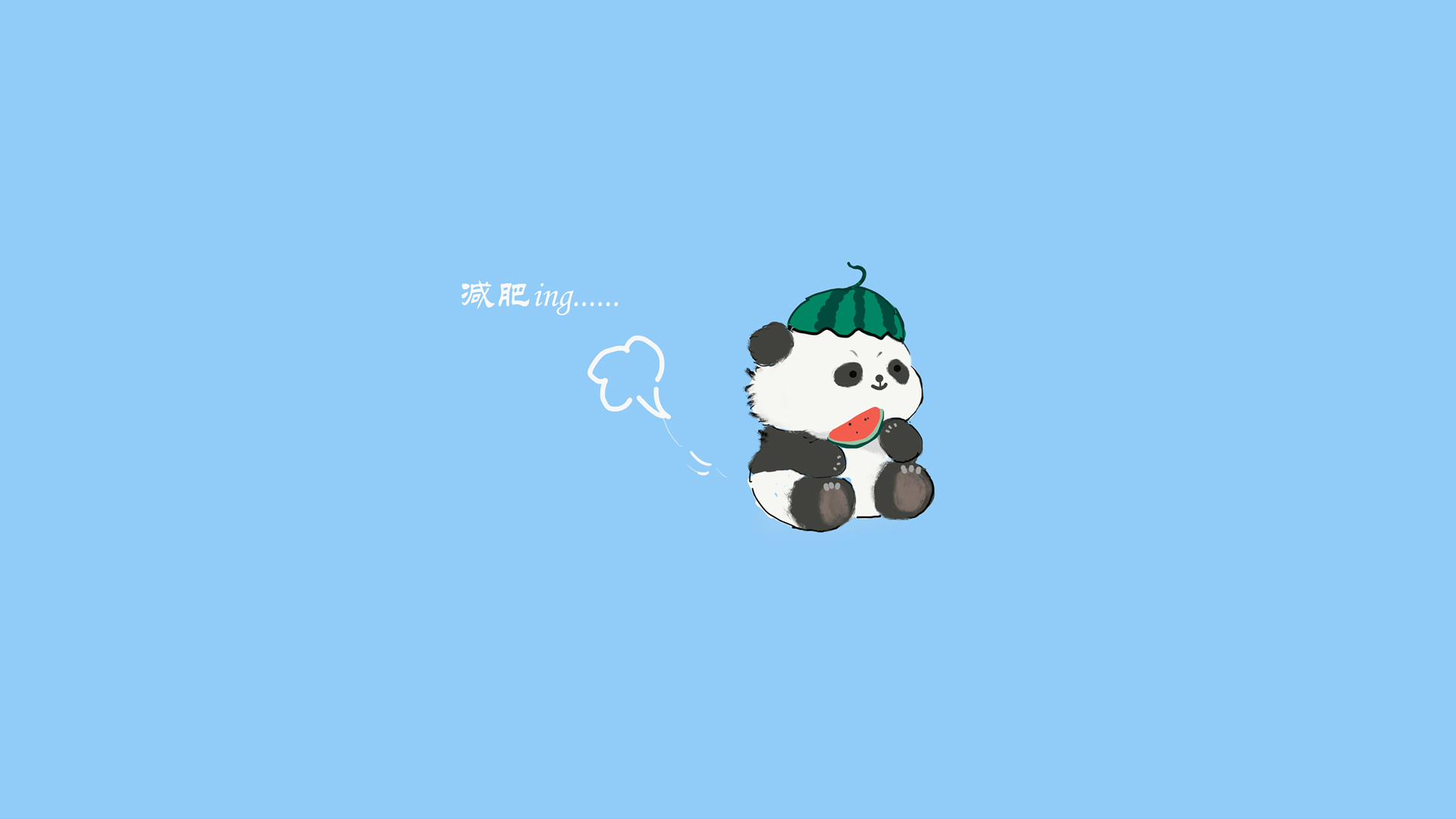夏日熊猫吃西瓜减肥主题 原创忘忧草超清桌面壁纸免费下载