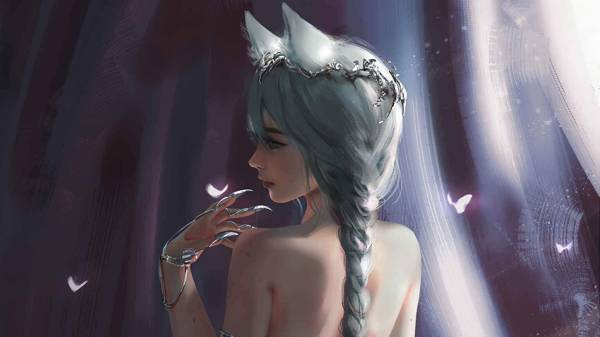 唯美少女兽耳长辫背部动漫壁纸，高清免费下载，电脑专属美化选择