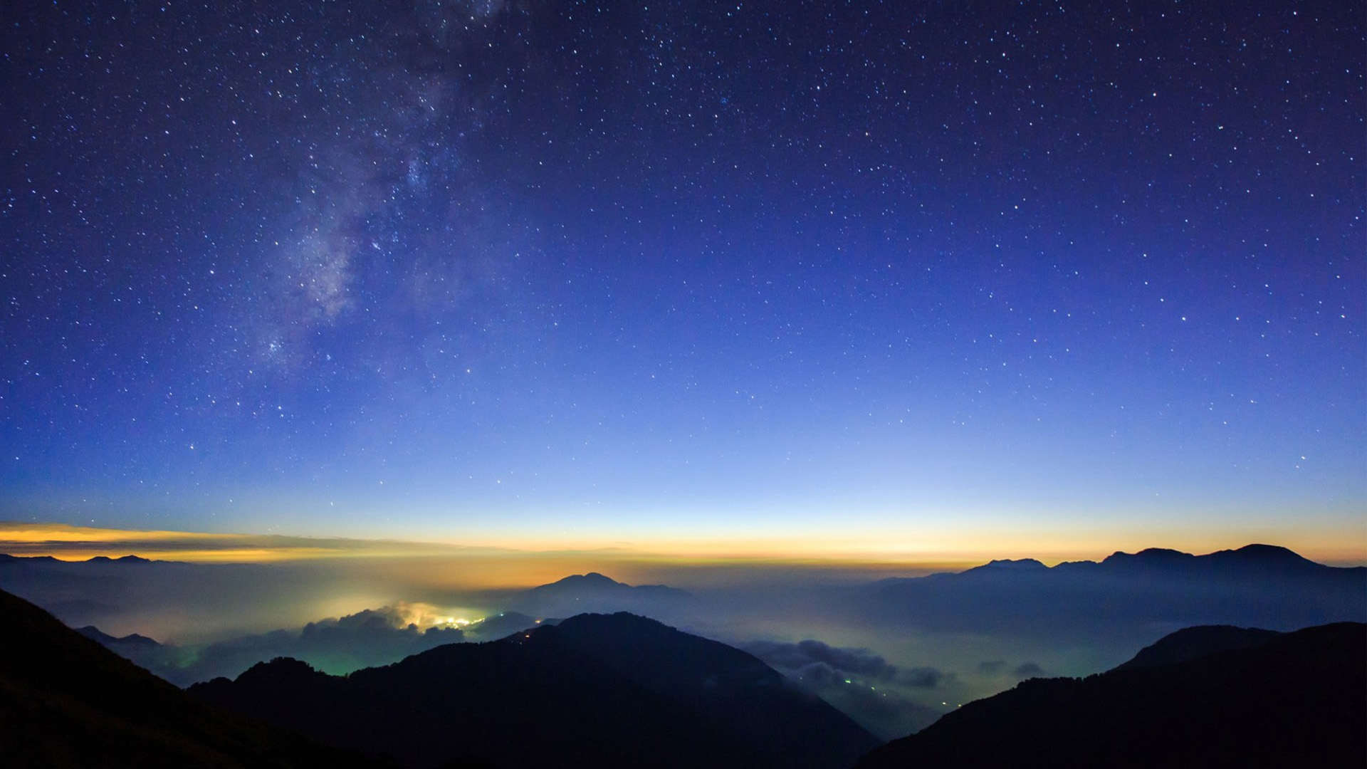 夜,星星,满天的繁星,丘陵宽屏风景桌面壁纸