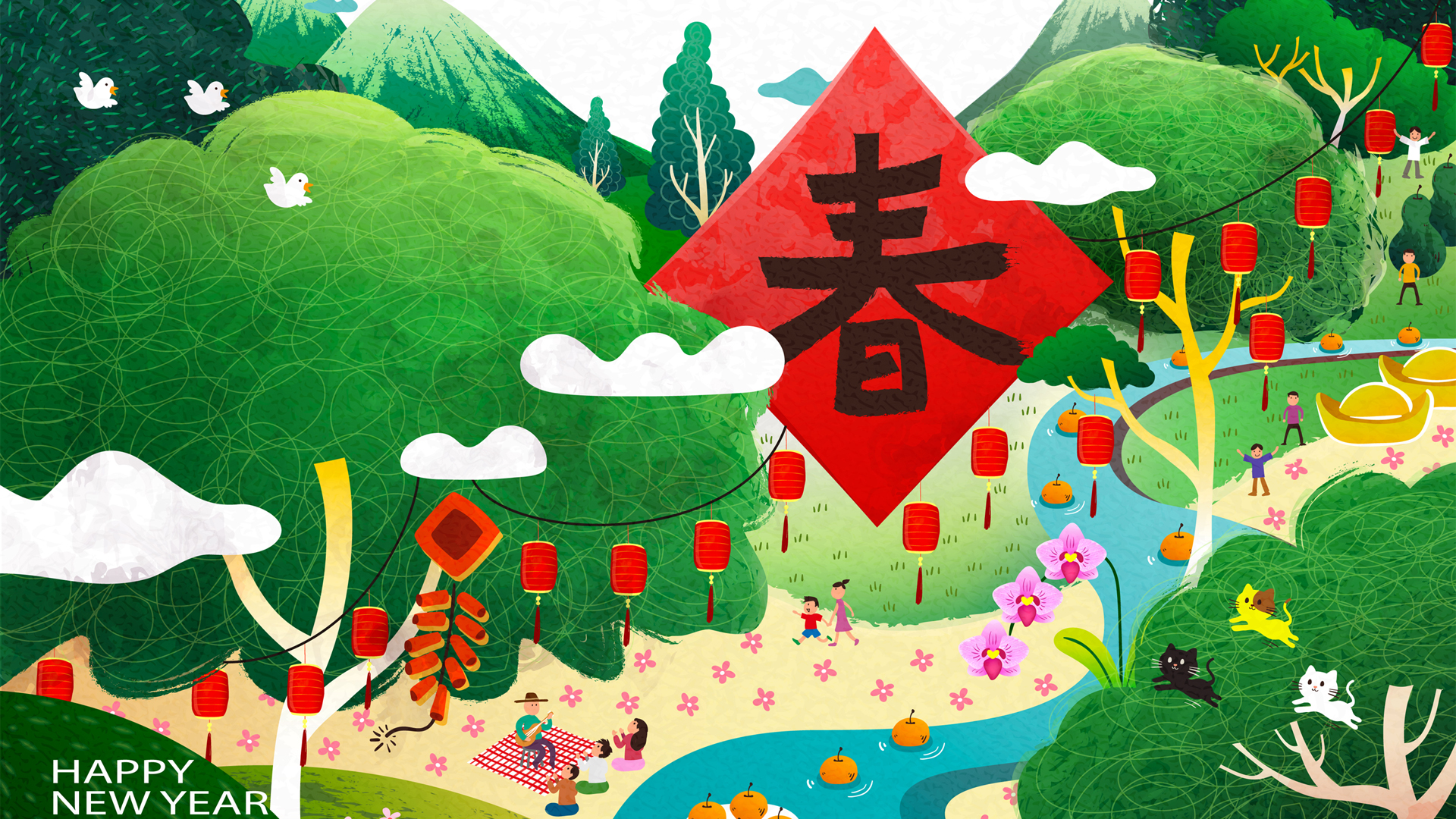2019春节背景插画壁纸，精选主题，免费下载，欢庆佳节！