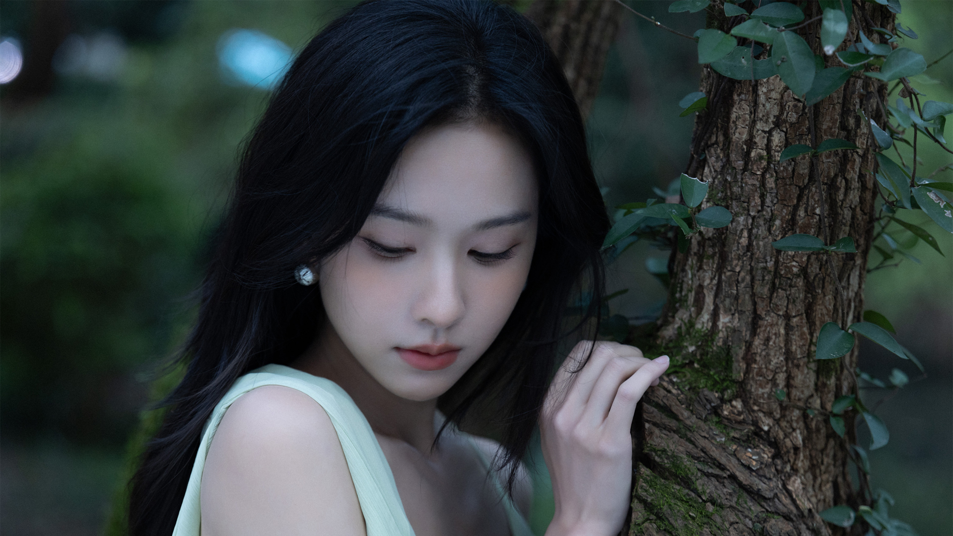 陈都灵森林树美女壁纸，免费电脑桌面下载