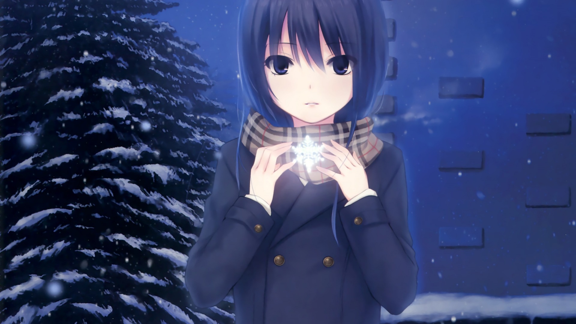 咖啡贵族女孩围巾雪花动漫桌面壁纸
