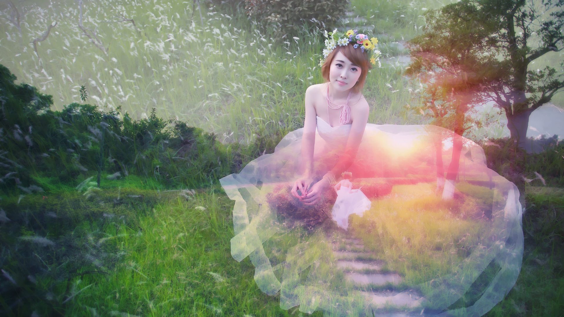 混血美女梦幻婚纱照，洁白浪漫，免费桌面壁纸下载