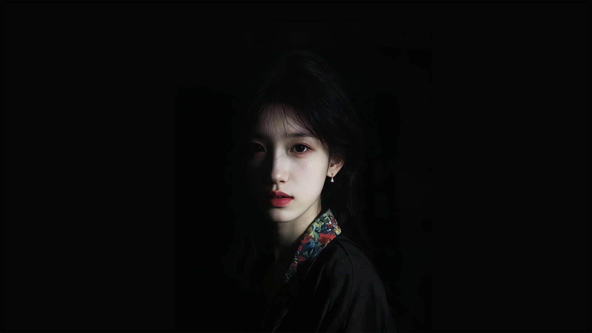光影美女 黑色背景 国风 桌面壁纸