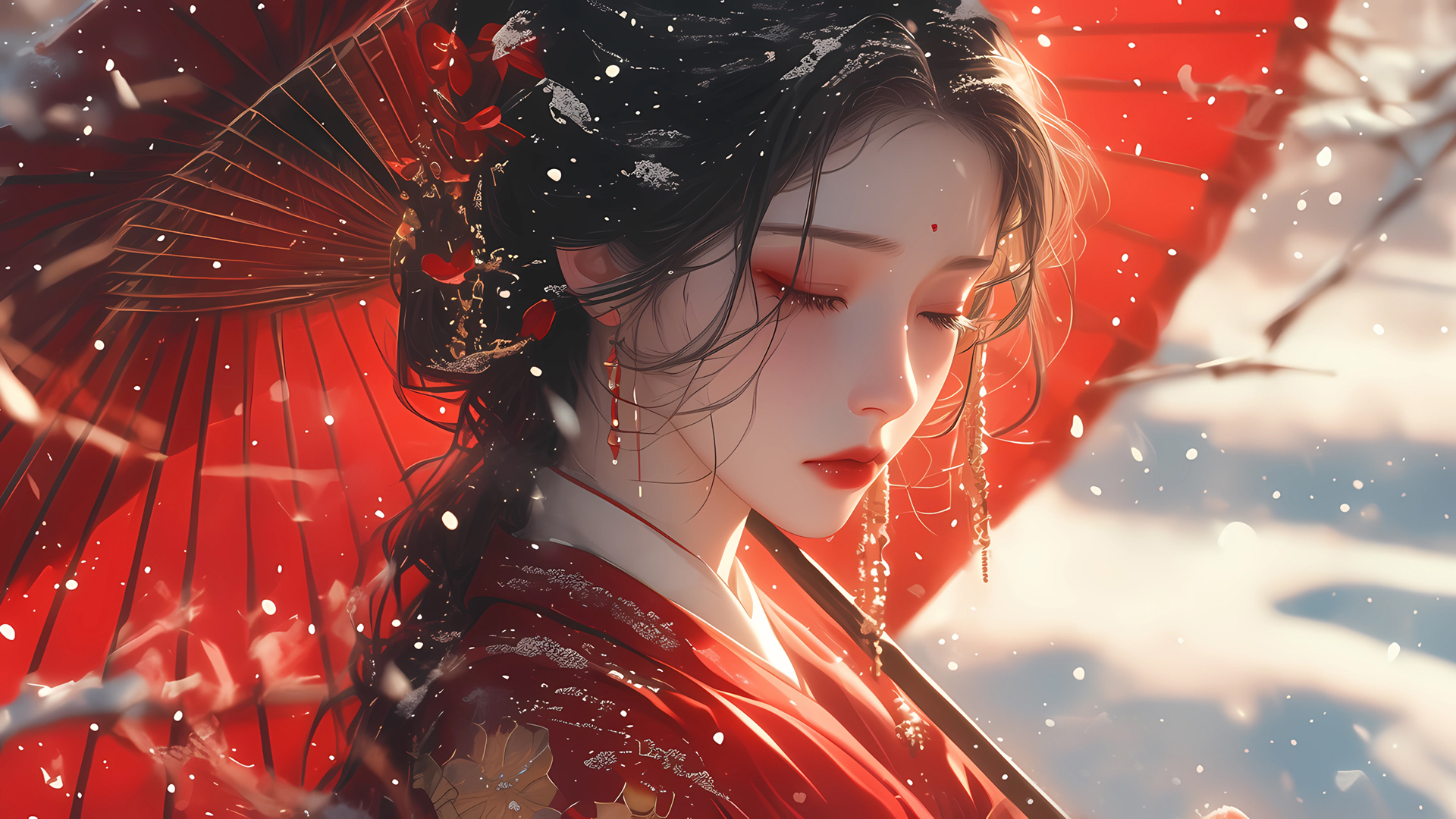 雪中少女 唯美古风动漫美女壁纸