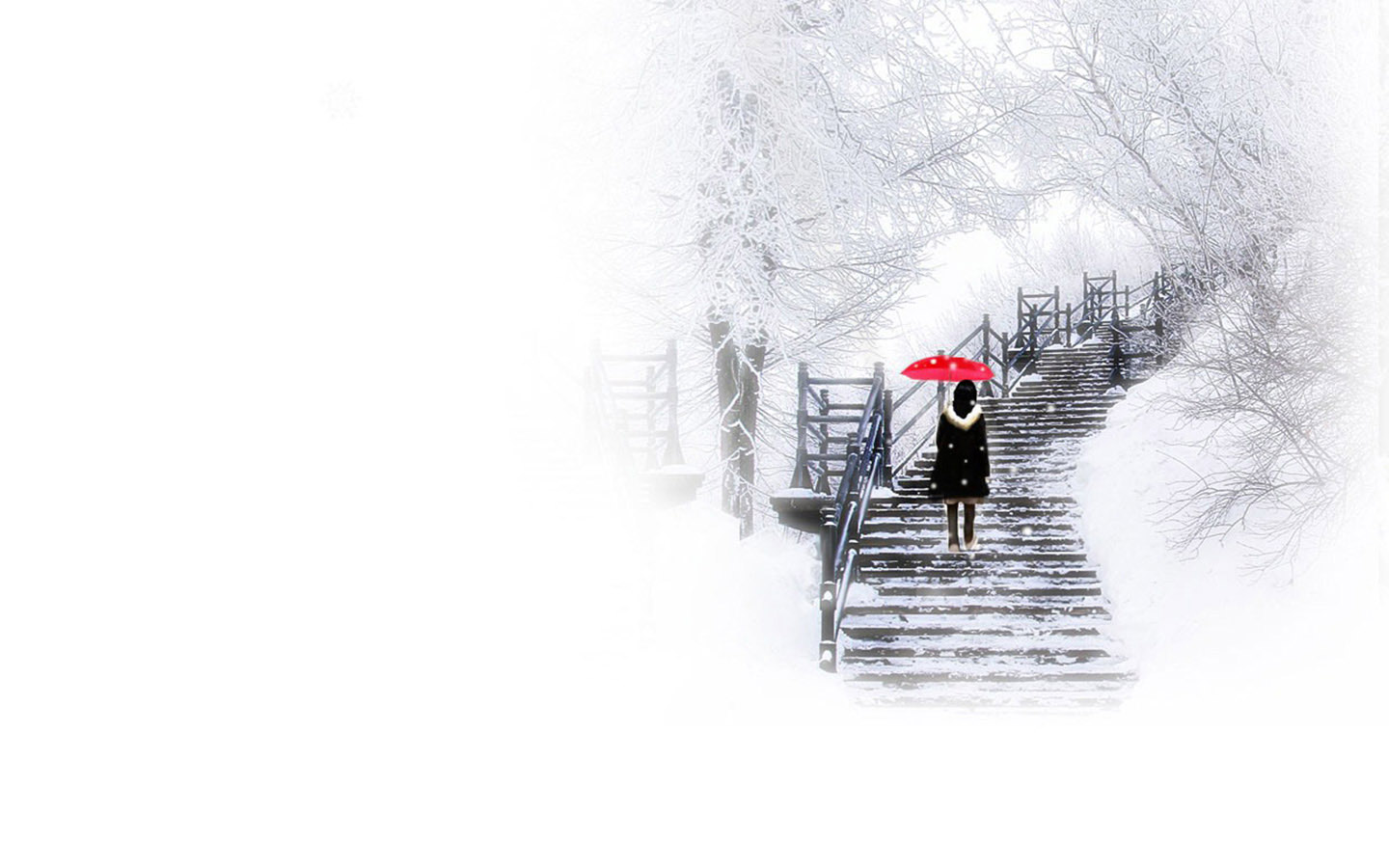 雪地漫步女孩唯美壁纸，免费电脑桌面背景下载