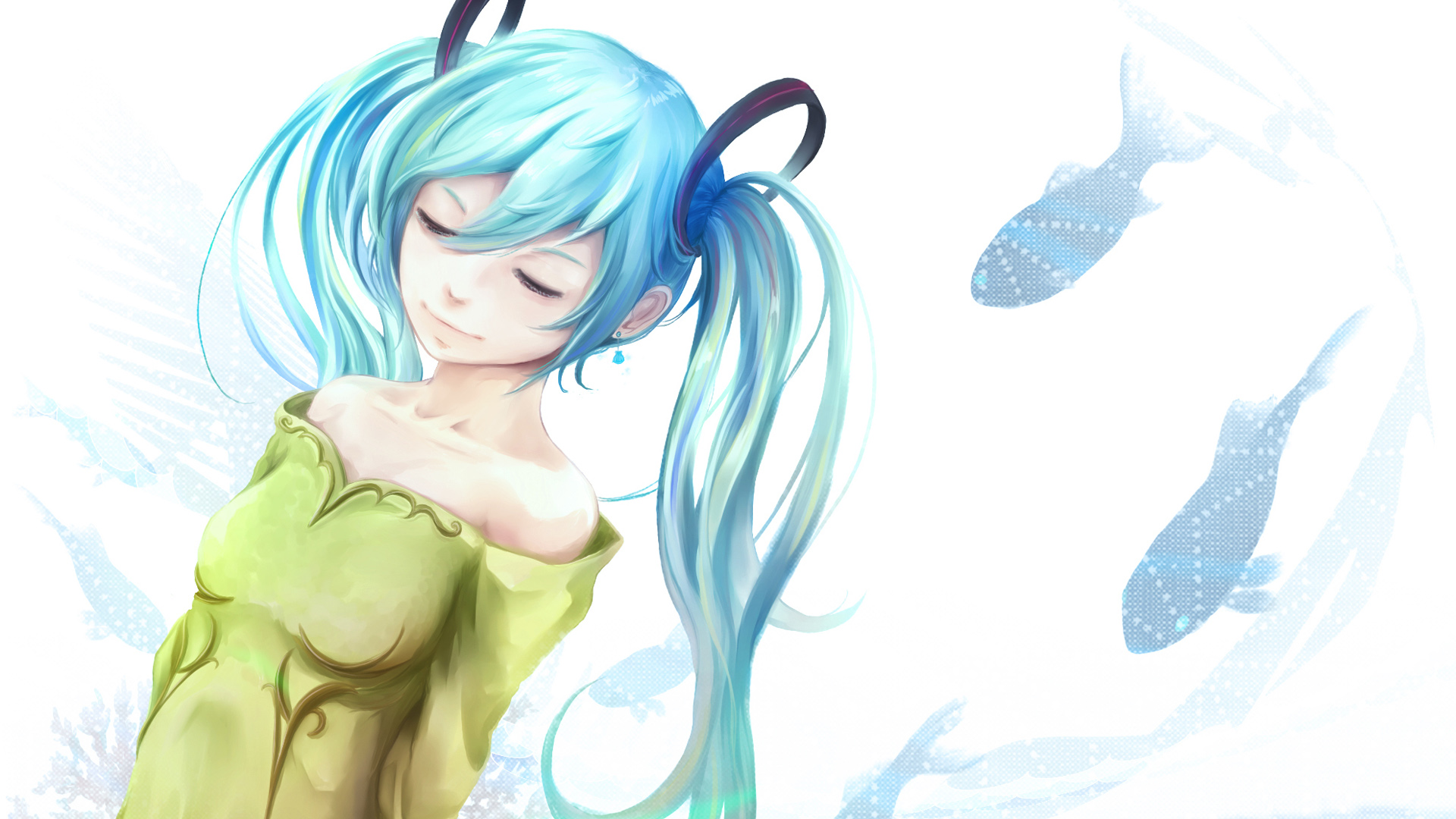 女孩挚爱，初音未来动漫壁纸大赏，免费下载梦幻鱼群背景桌面！