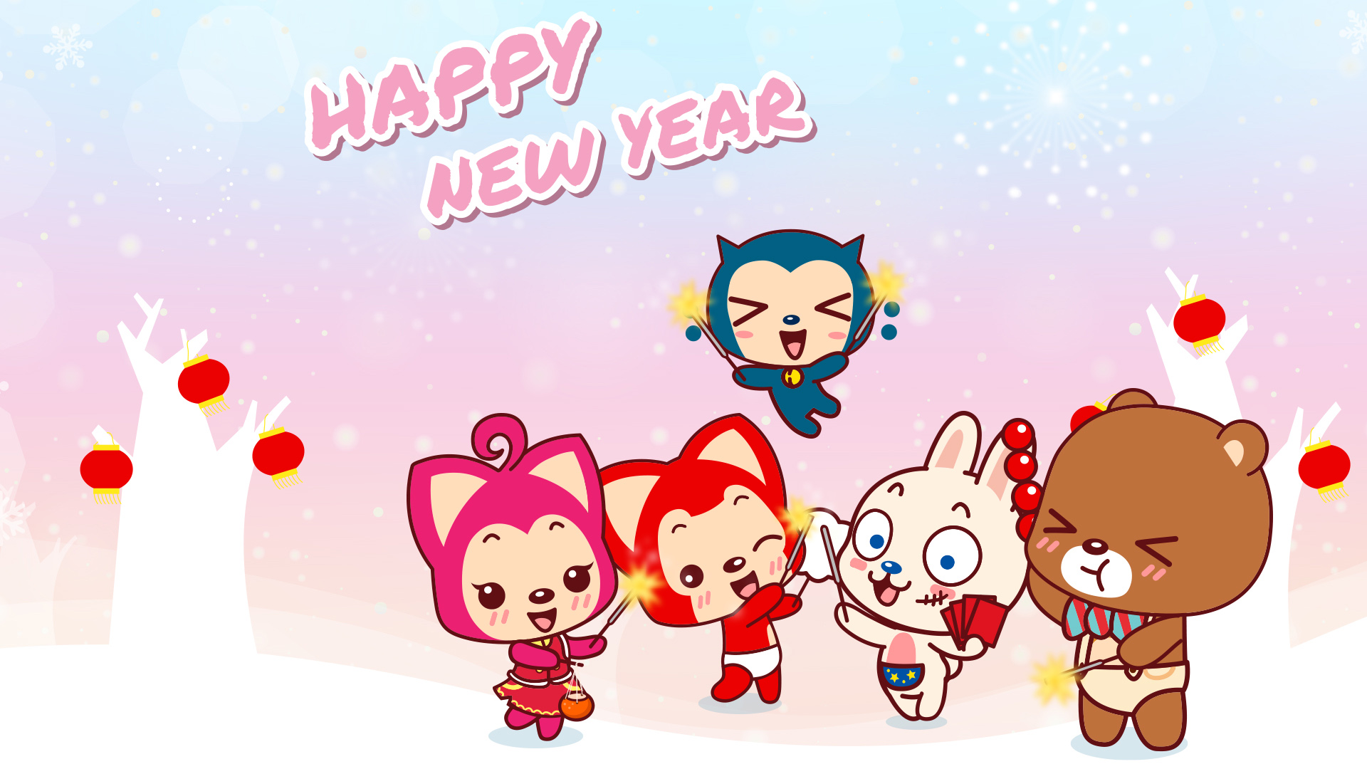 阿狸迎新春，2015羊年春节除夕快乐，Happy New Year桌面壁纸免费下载