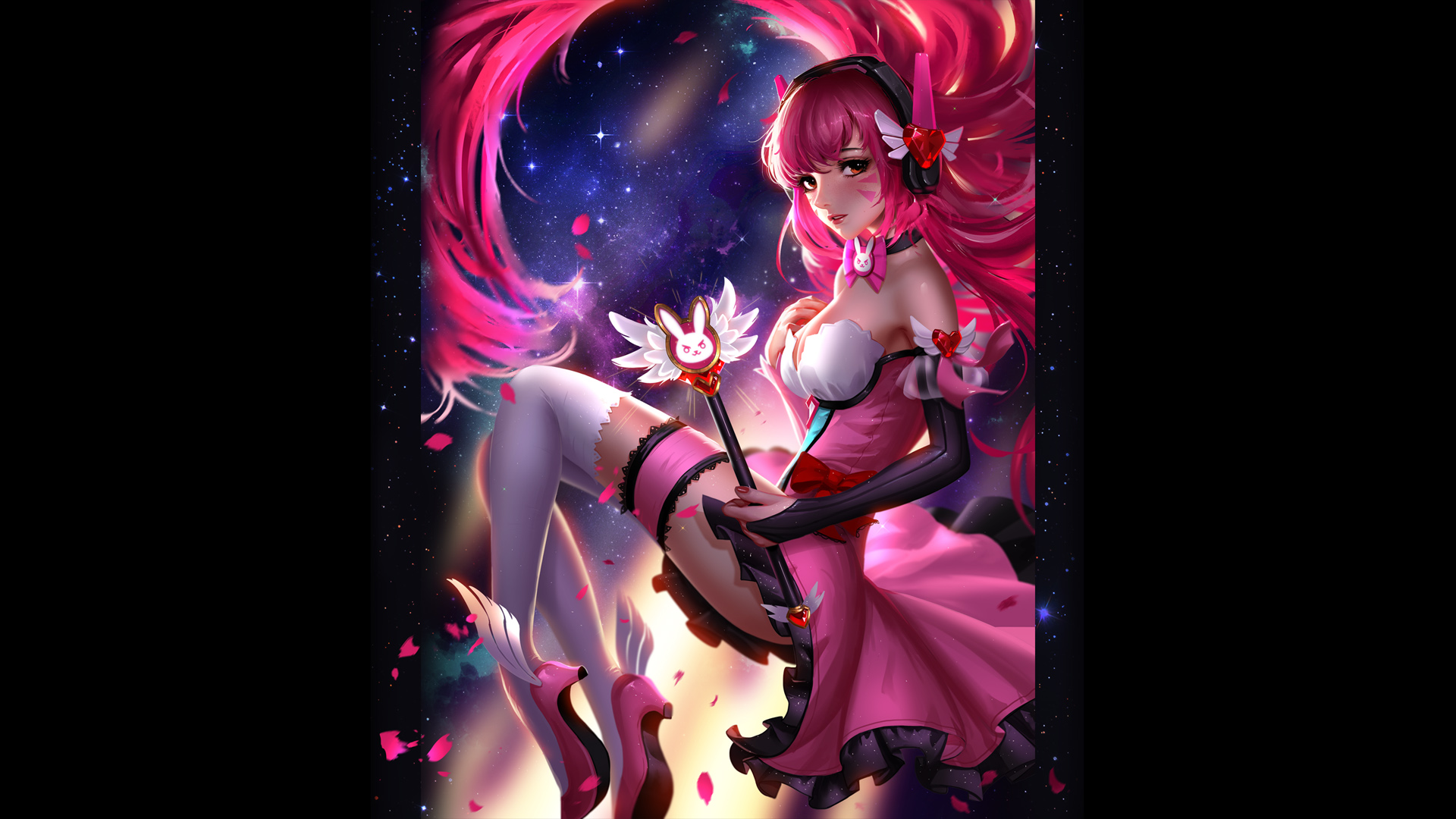 dva粉色裙子,星空,唯美梦幻壁纸