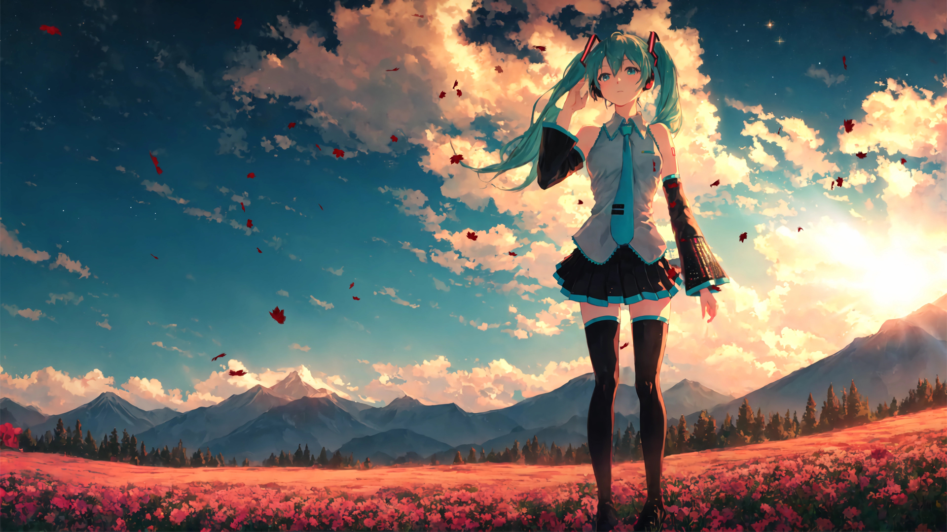 初音未来 黄昏的天空 动漫桌面壁纸