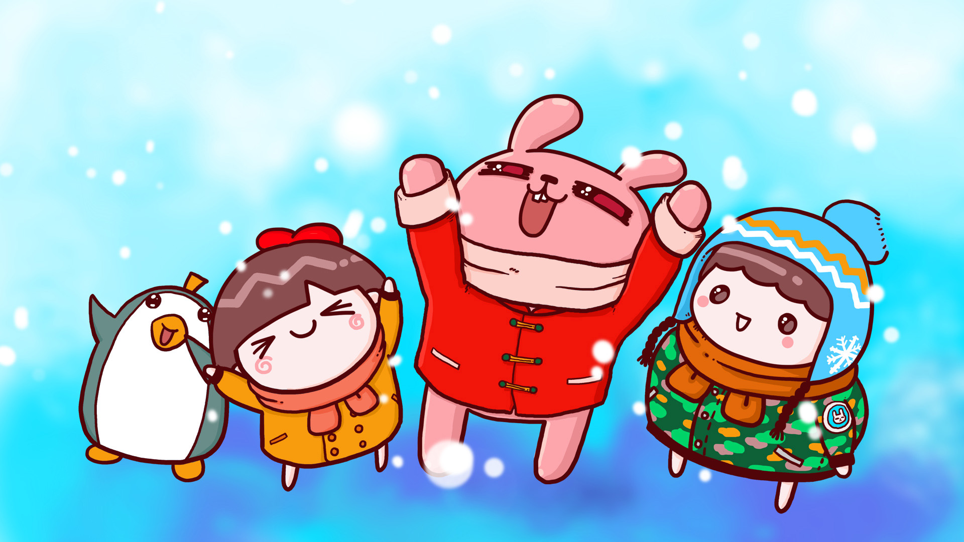 冷兔迎新年，下雪冬天，天气雪景桌面壁纸，可爱免费电脑壁纸下载