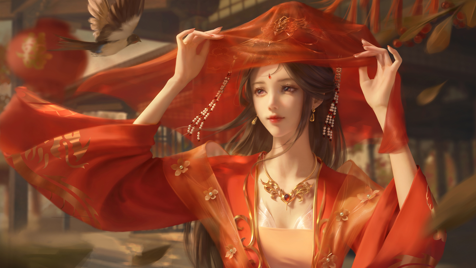 红色婚服清漪，完美世界高清动漫壁纸免费下载