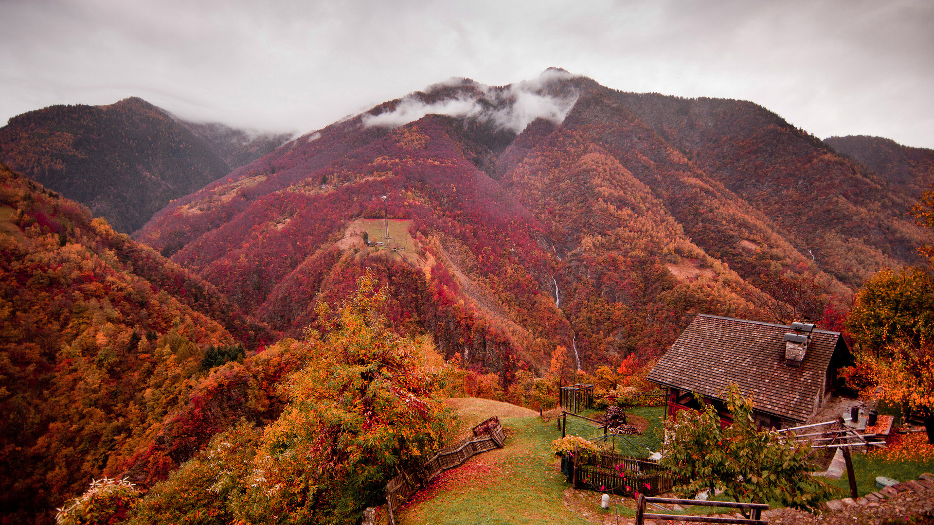 深秋出走，探寻远山红叶村庄，绝美森林风景壁纸免费下载
