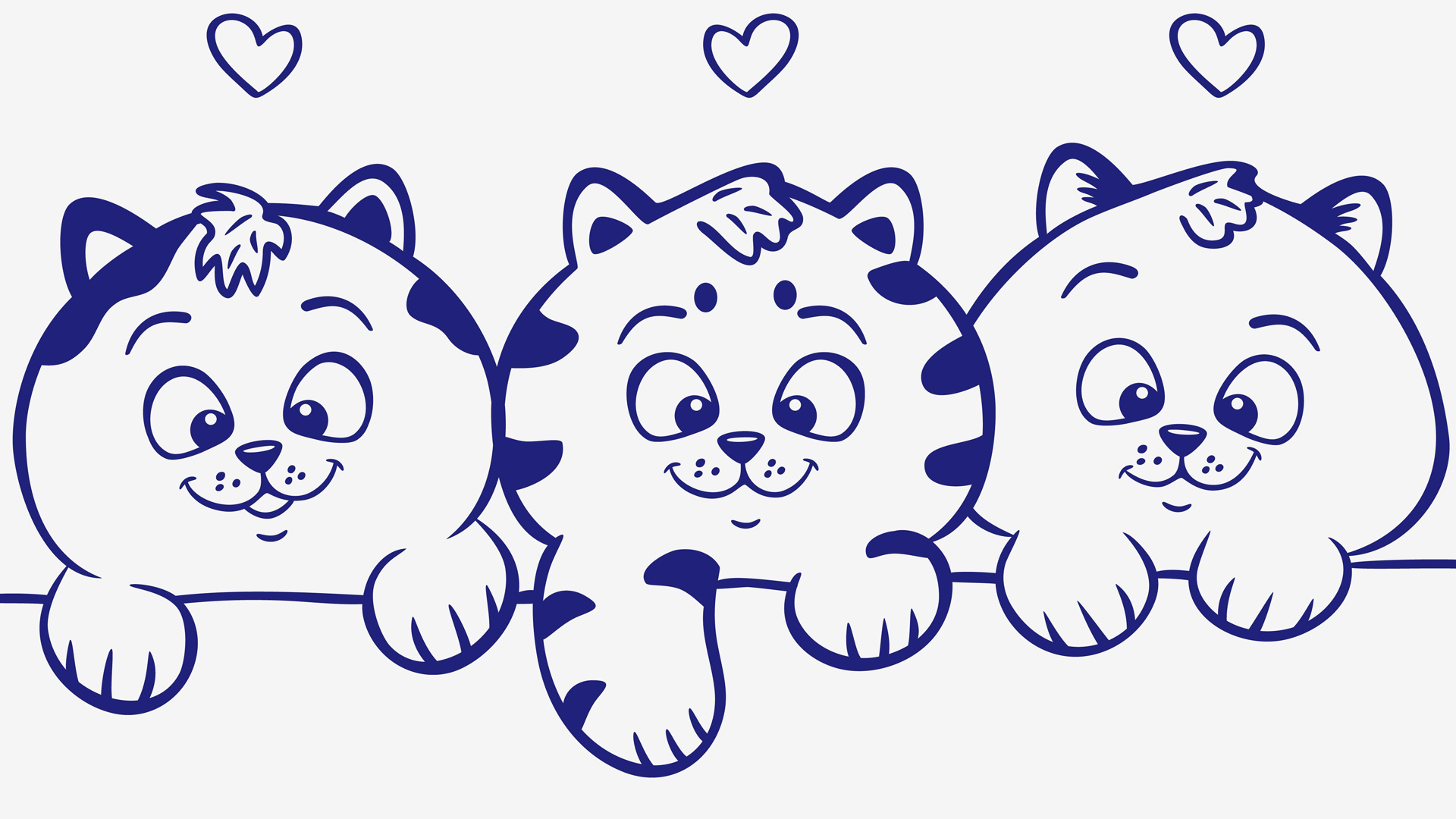 三只萌猫，爱心眼眸，动物风情，精美矢量图，可爱壁纸免费下载
