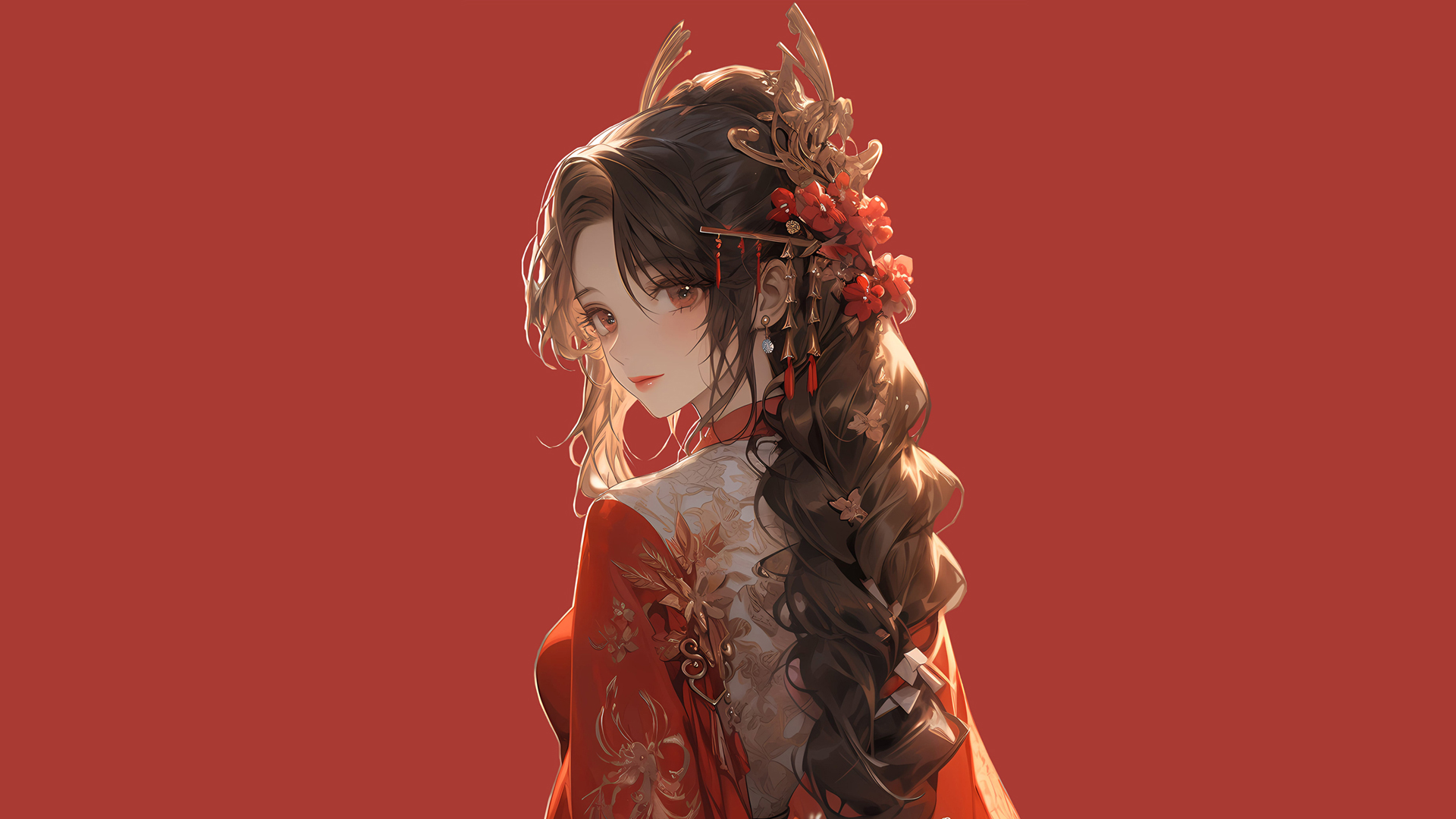 红色古风新娘动漫壁纸