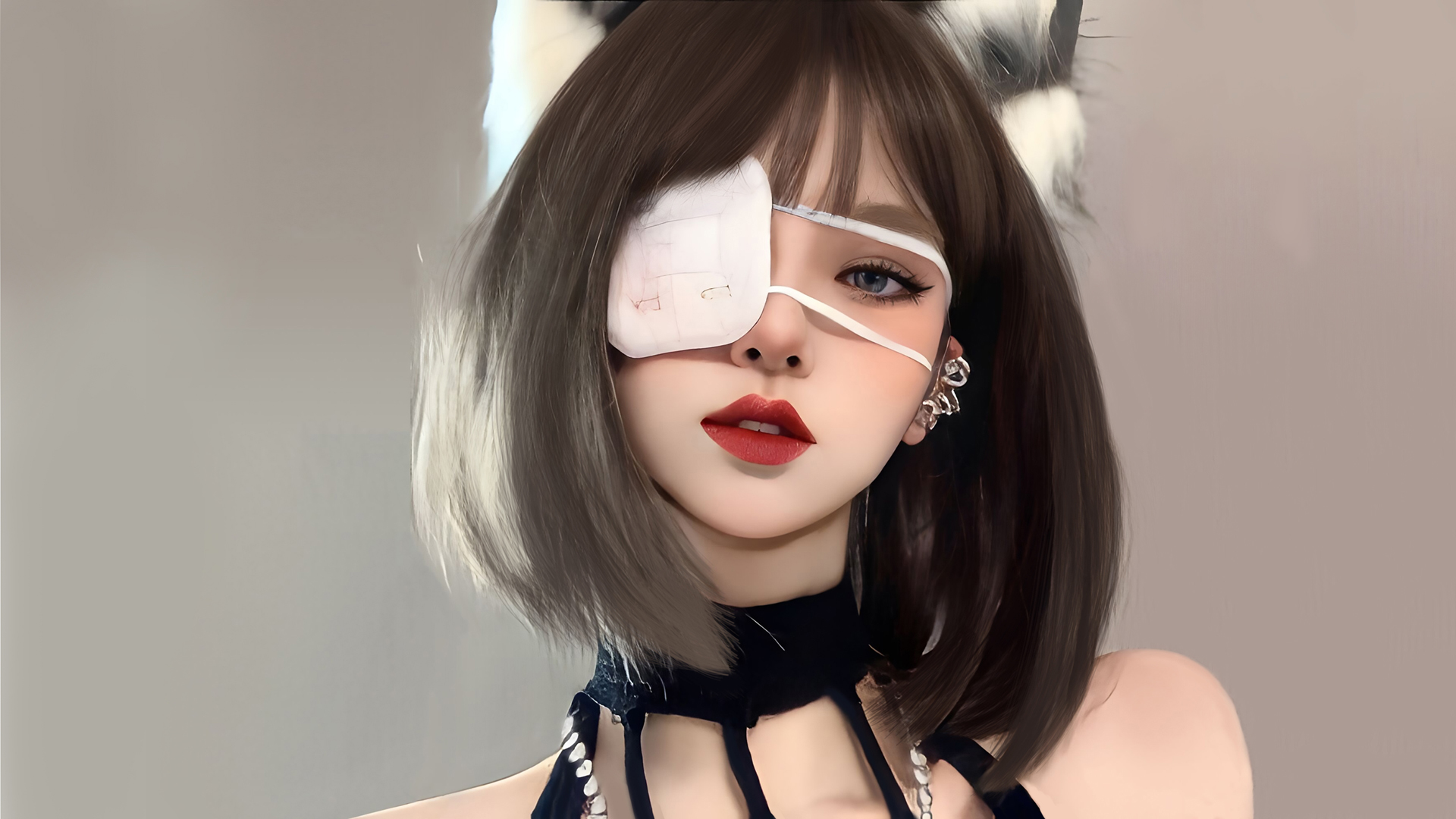 兽耳波波头美女眼罩壁纸，免费动漫电脑壁纸精选下载