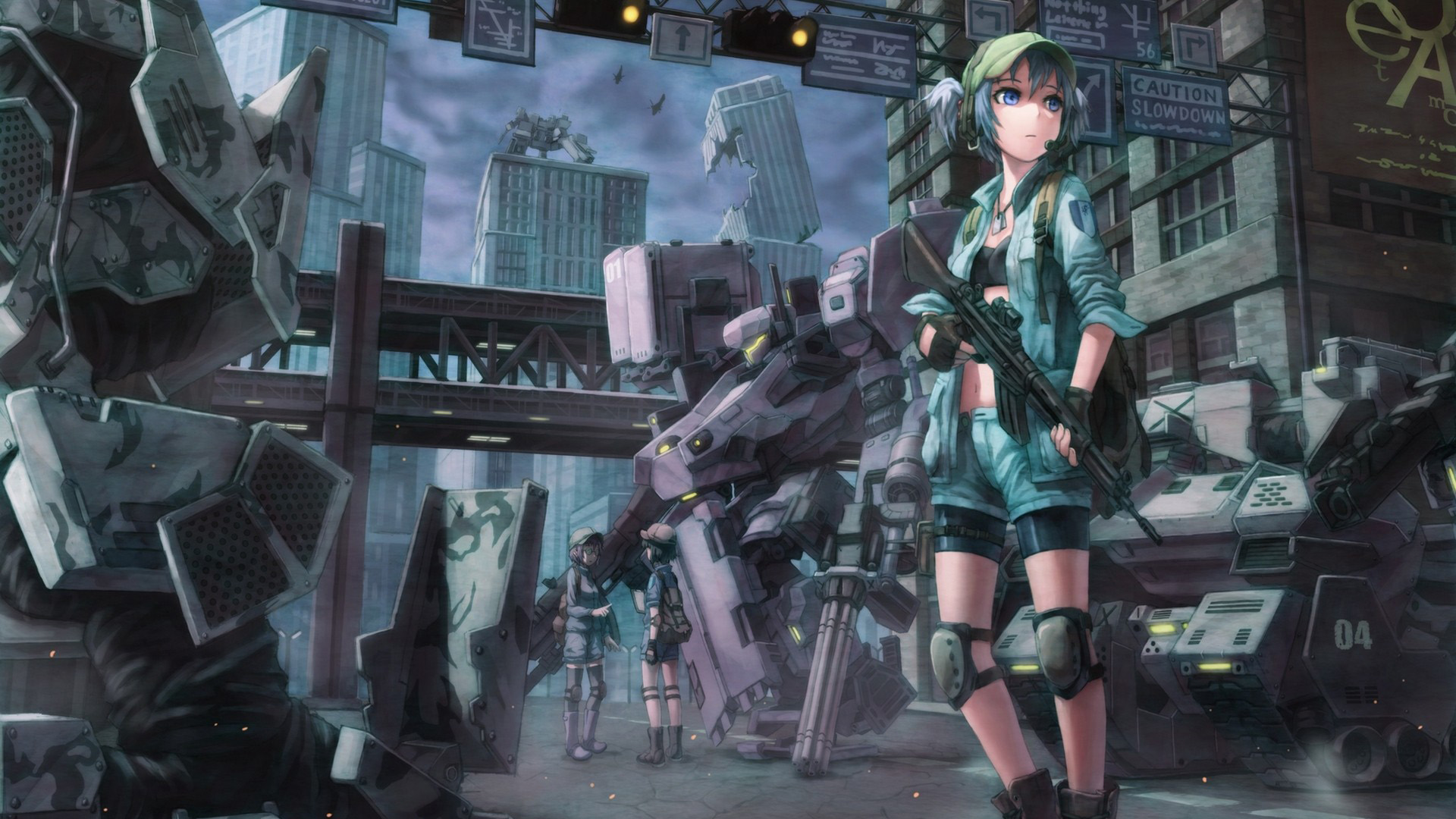 女孩枪手与机器人，精选动漫主题壁纸，免费下载电脑背景